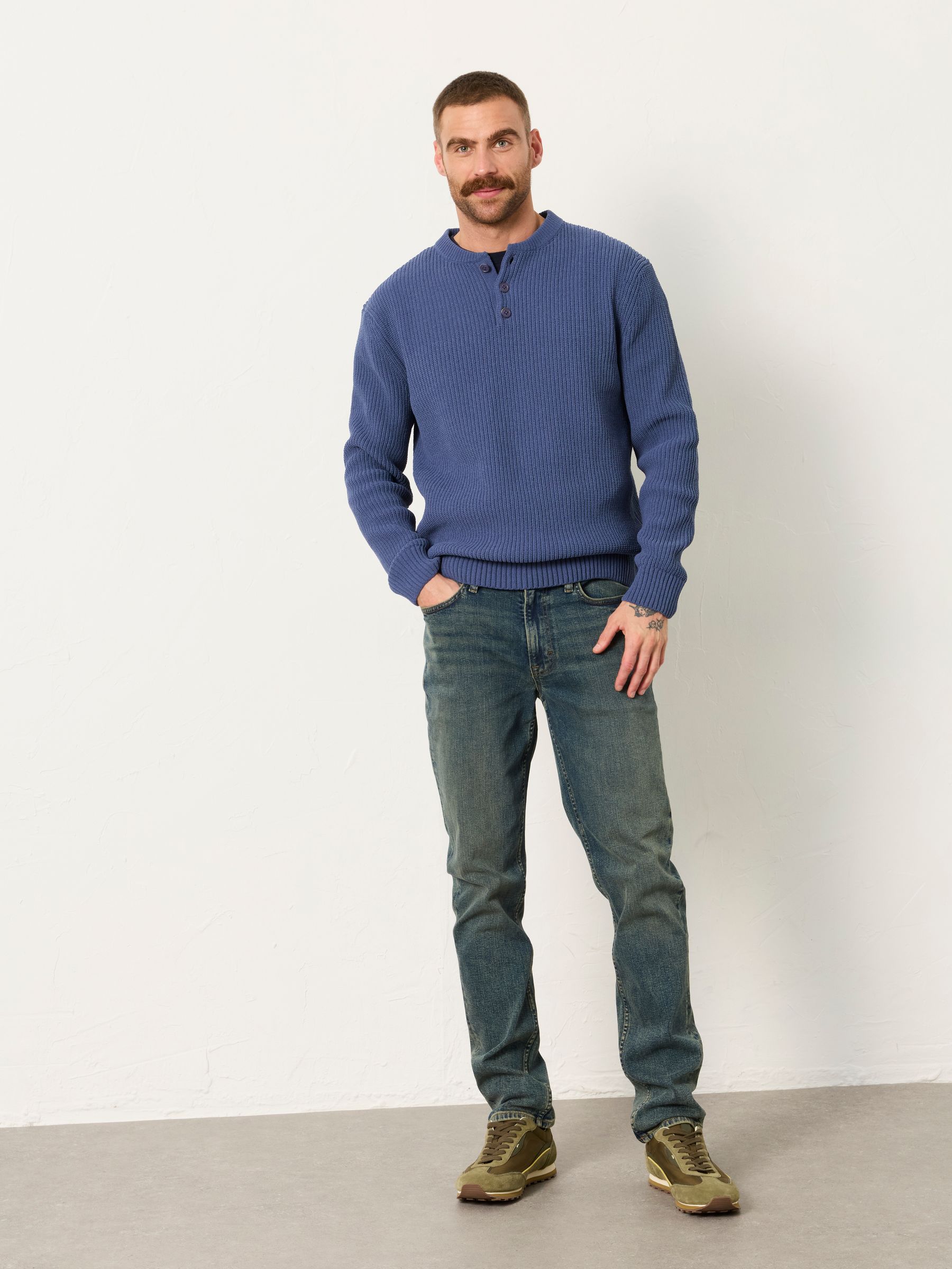 Kelbrook Blue Denim Knitted Henley Jumper - Image 5 of 6
