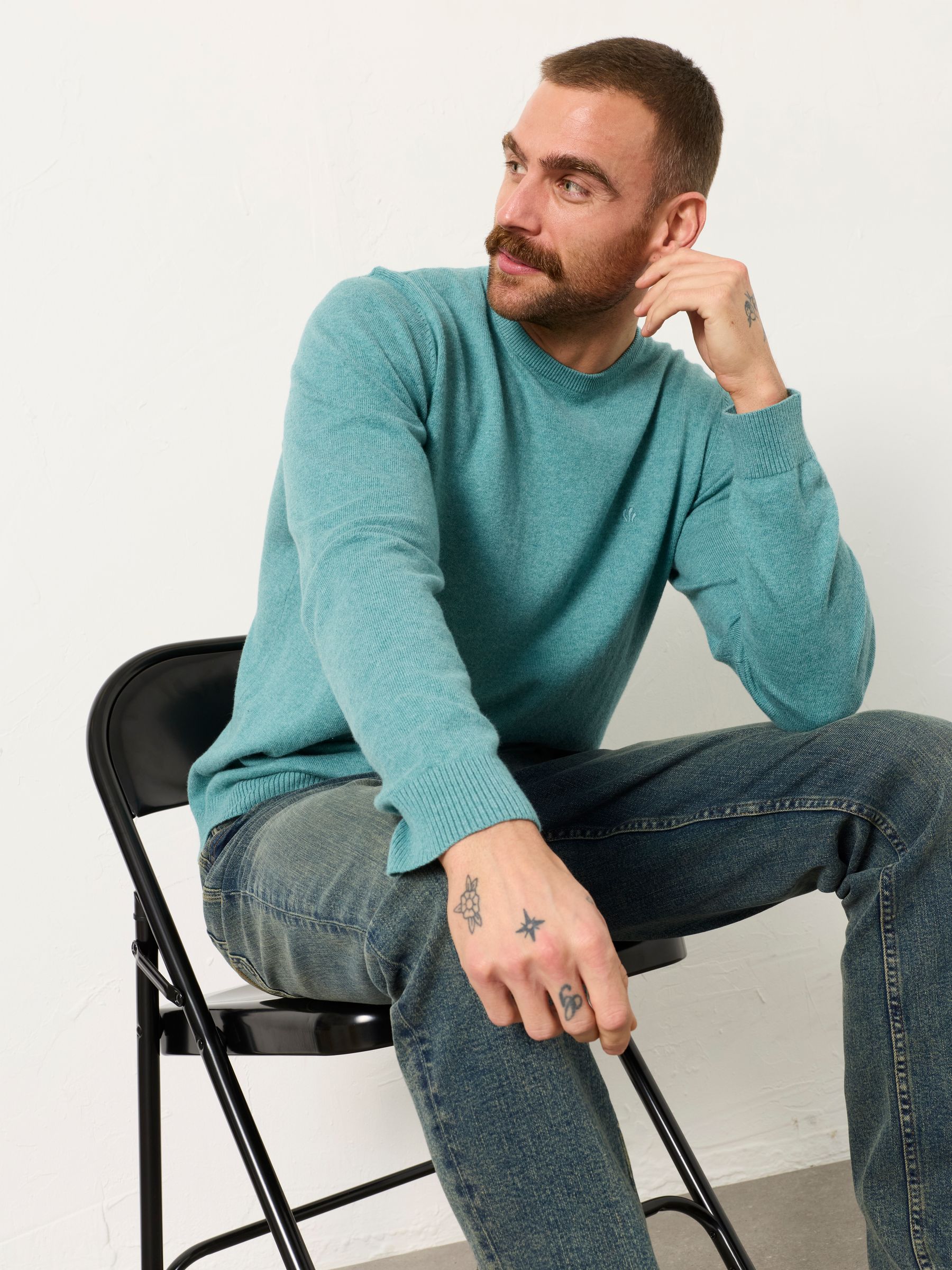 Dusky Green Rye Crew Neck Knitted Jumper - Image 5 of 6