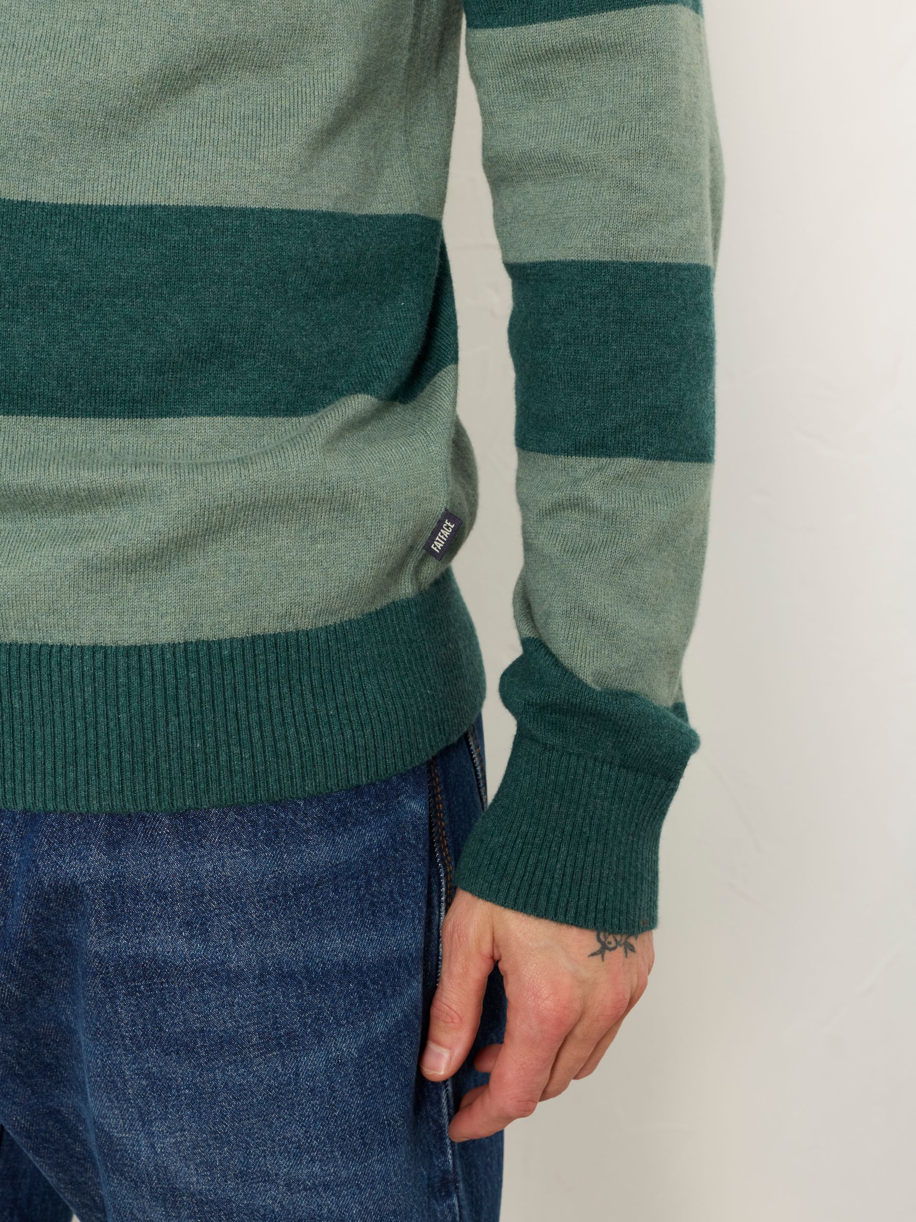 Rye Emerald Green Tonal Stripe Crew Jumper - Image 3 of 6