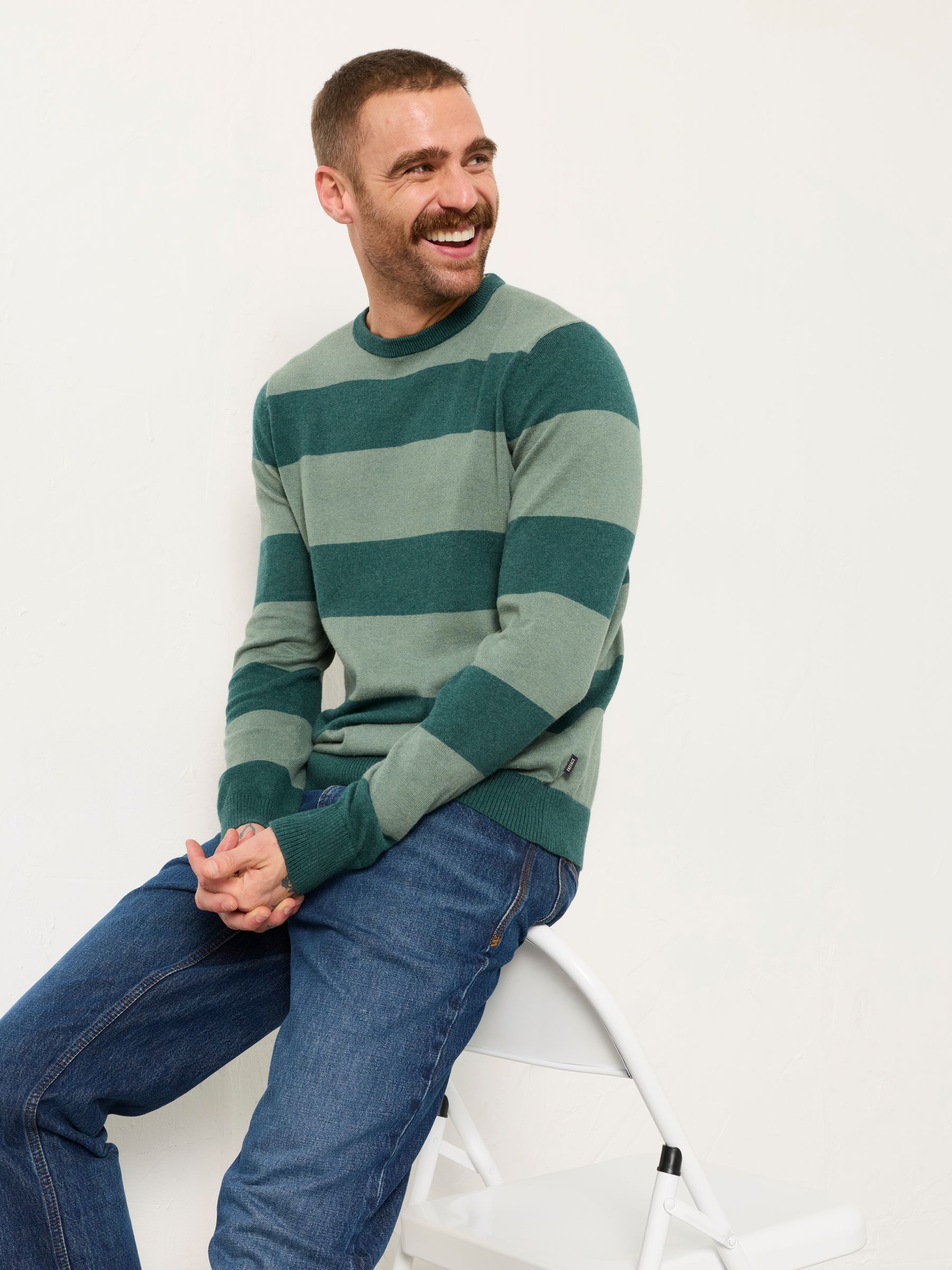 Rye Emerald Green Tonal Stripe Crew Jumper - Image 4 of 6