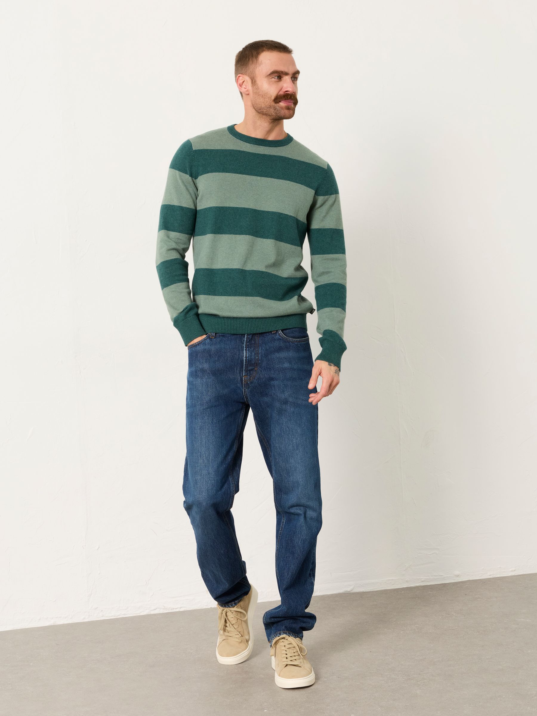 Rye Emerald Green Tonal Stripe Crew Jumper - Image 5 of 6