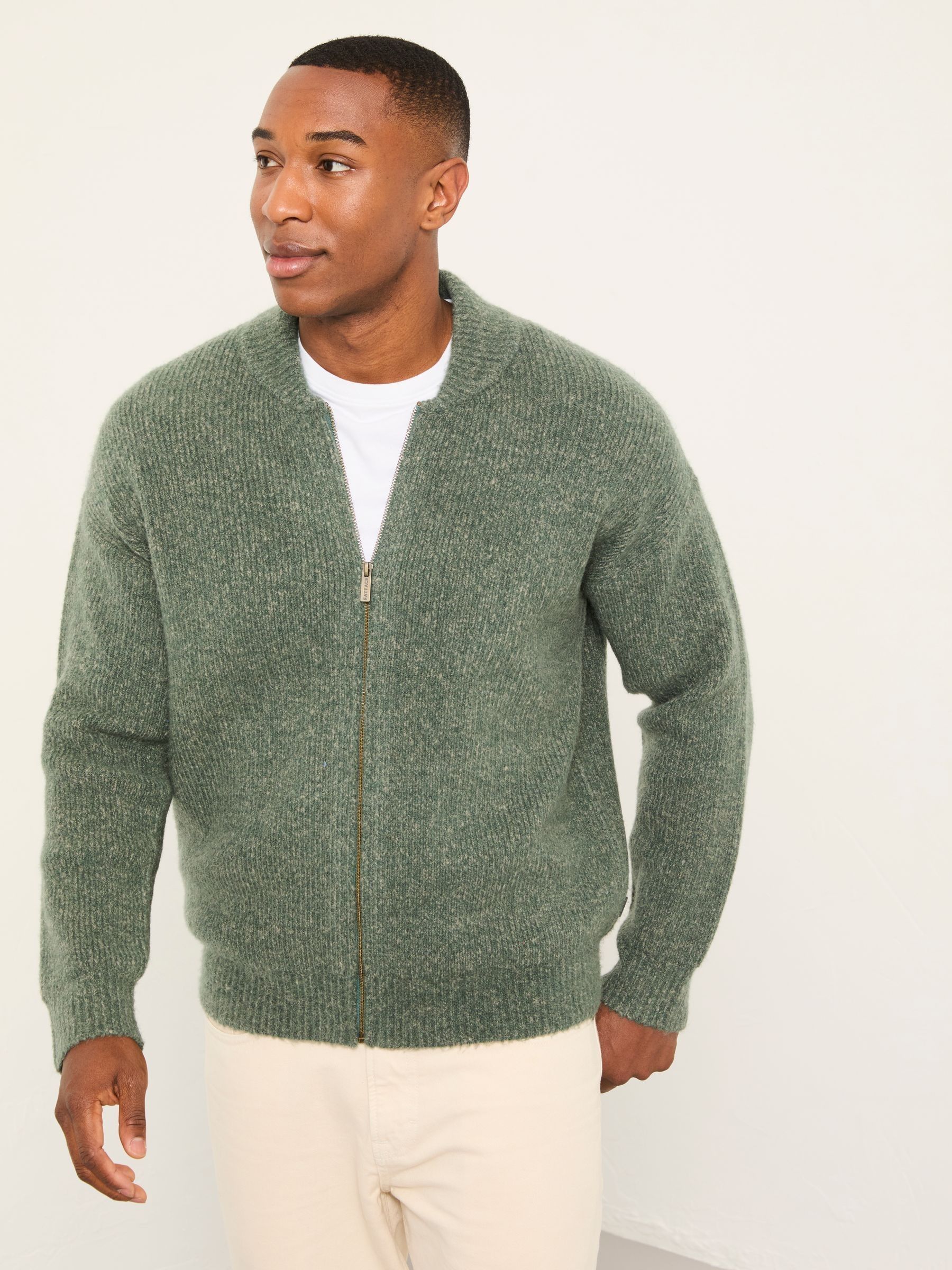 Williton Emerald Green Knitted Zip Cardigan | FatFace