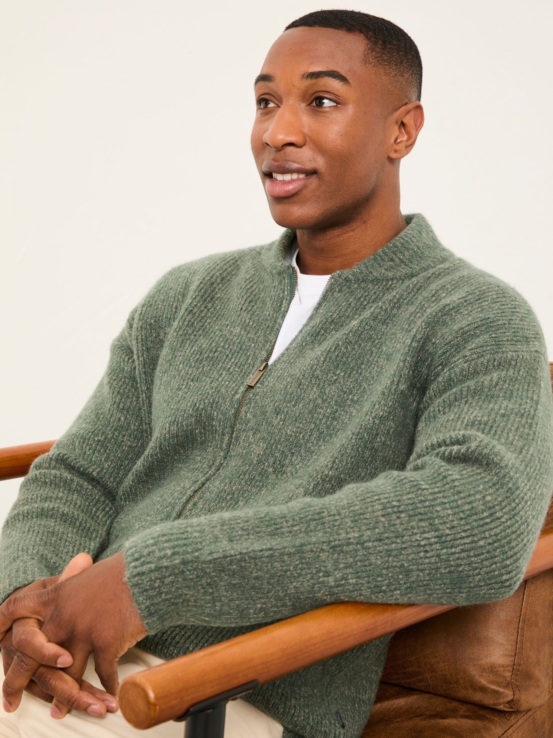 Williton Emerald Green Knitted Zip Cardigan | FatFace