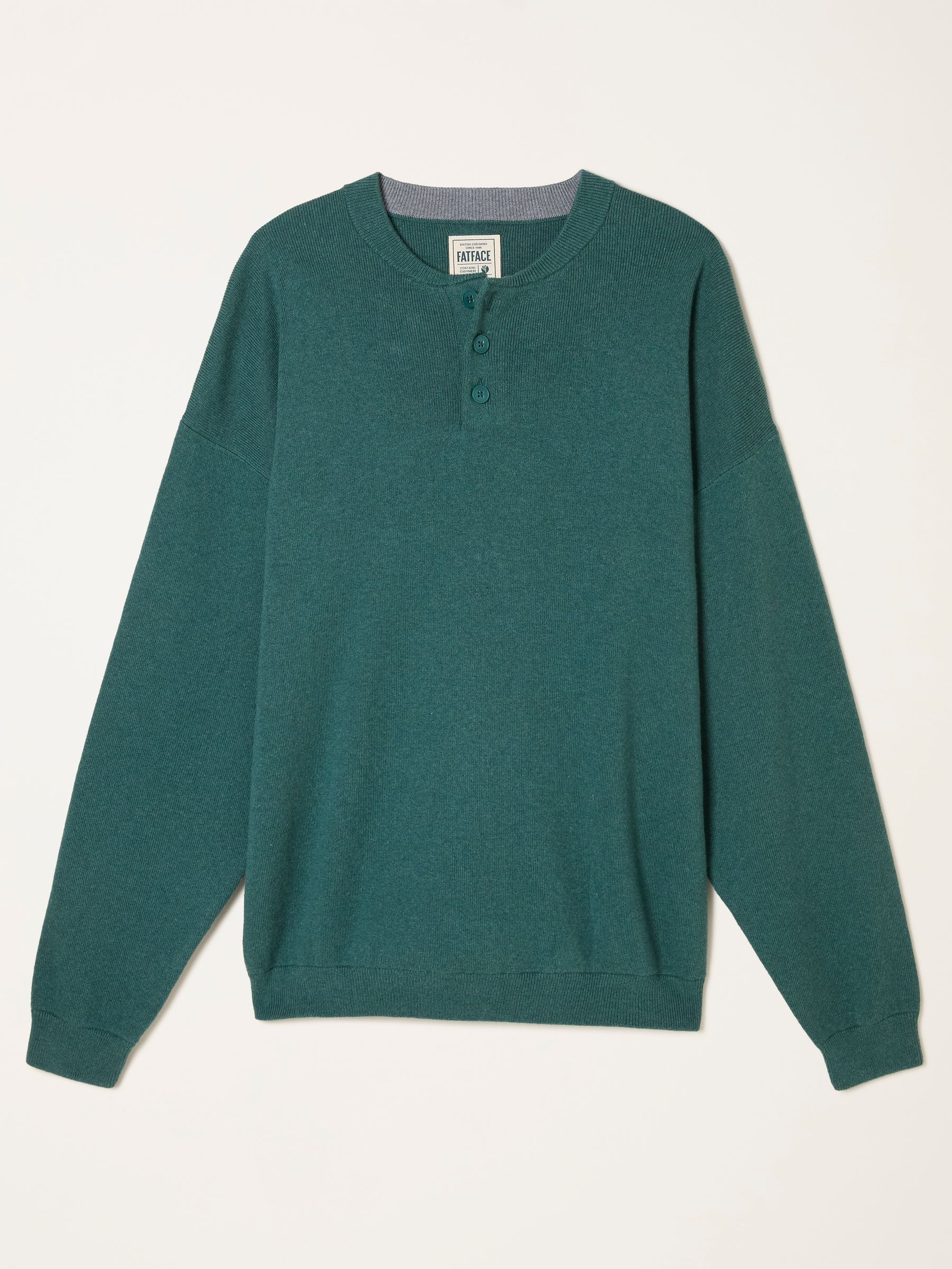 Helston Jade Green Knitted Crew Neck Henley - Image 6 of 6