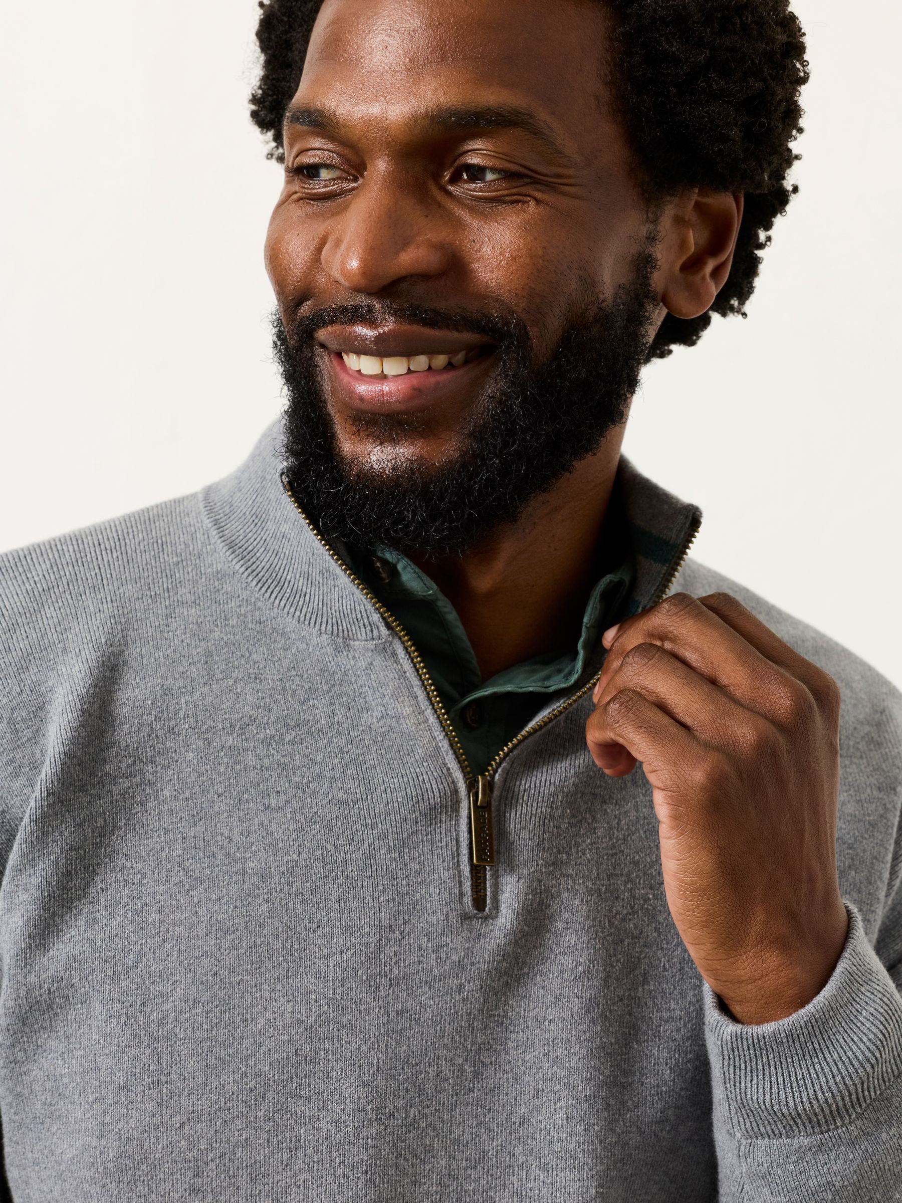 Helston Mid Grey Knitted Quarter Neck Jumper - Image 2 of 2