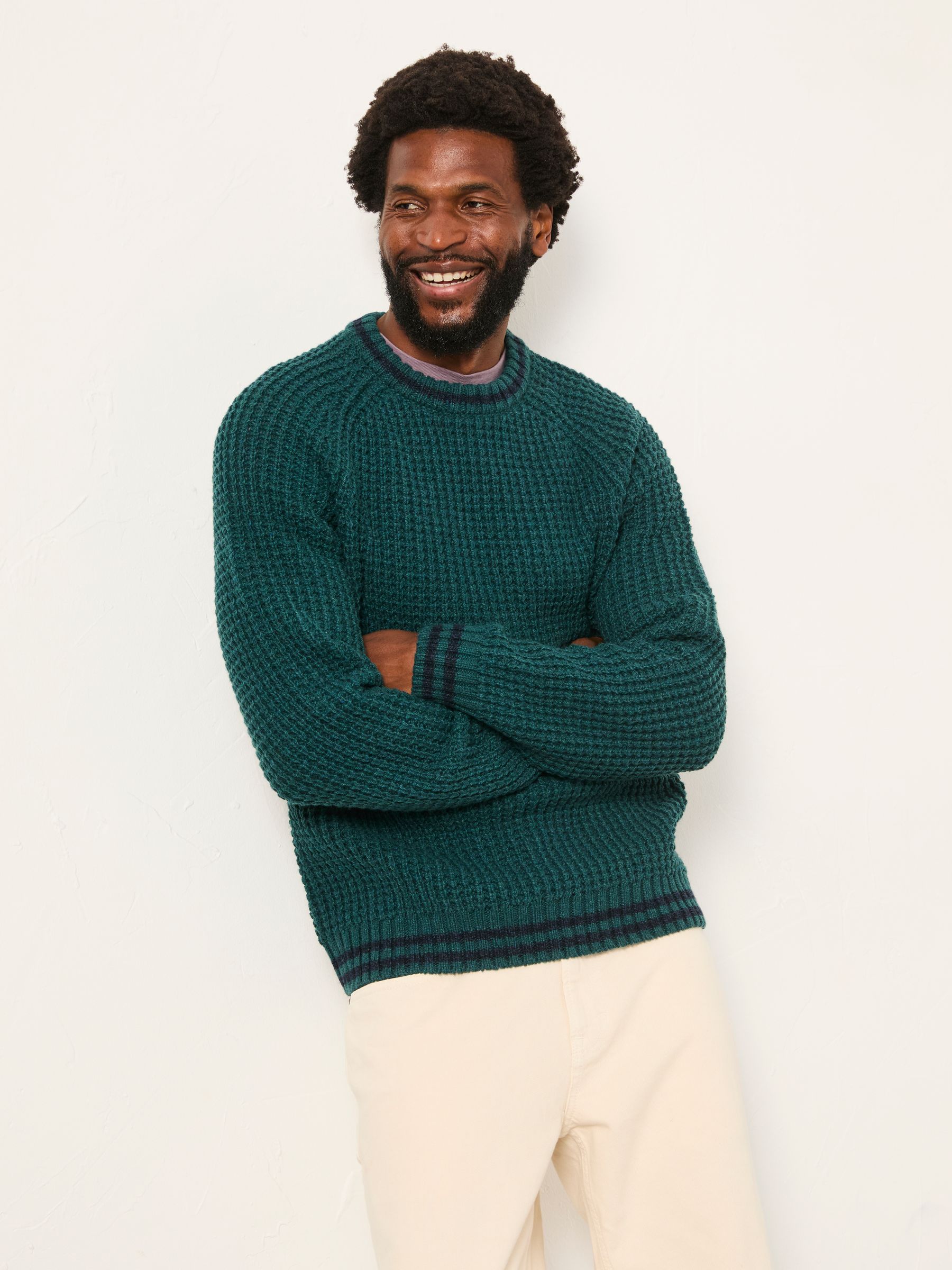 Emerald Green Tipped Crew Neck Knitted Jumper | FatFace