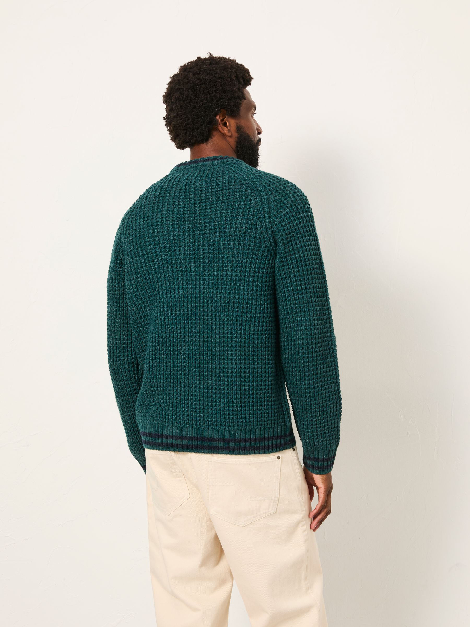 Emerald Green Tipped Crew Neck Knitted Jumper - Image 2 of 6