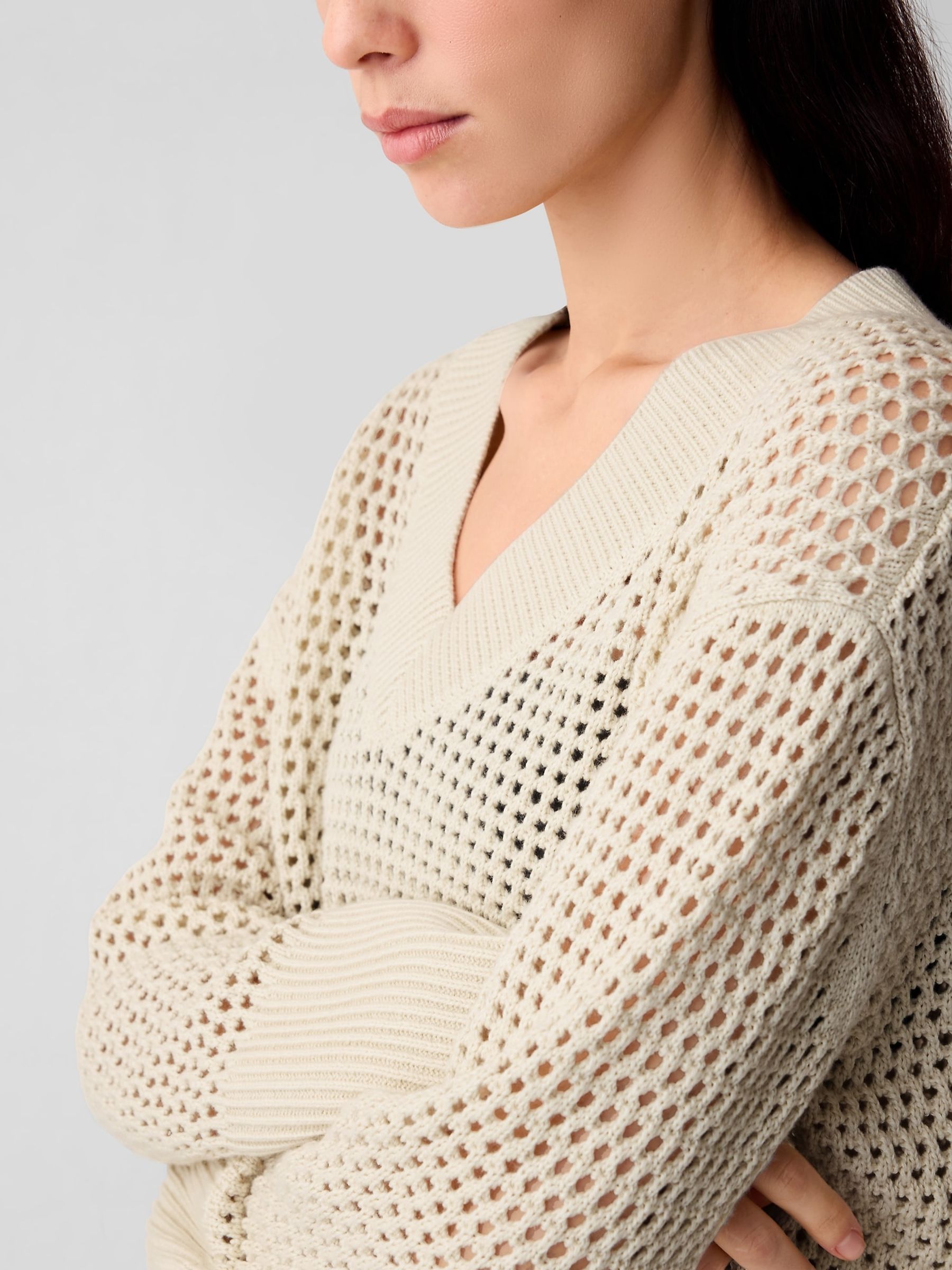 Beige Cotton 24/7 Split-Hem Crochet Jumper - Image 4 of 4