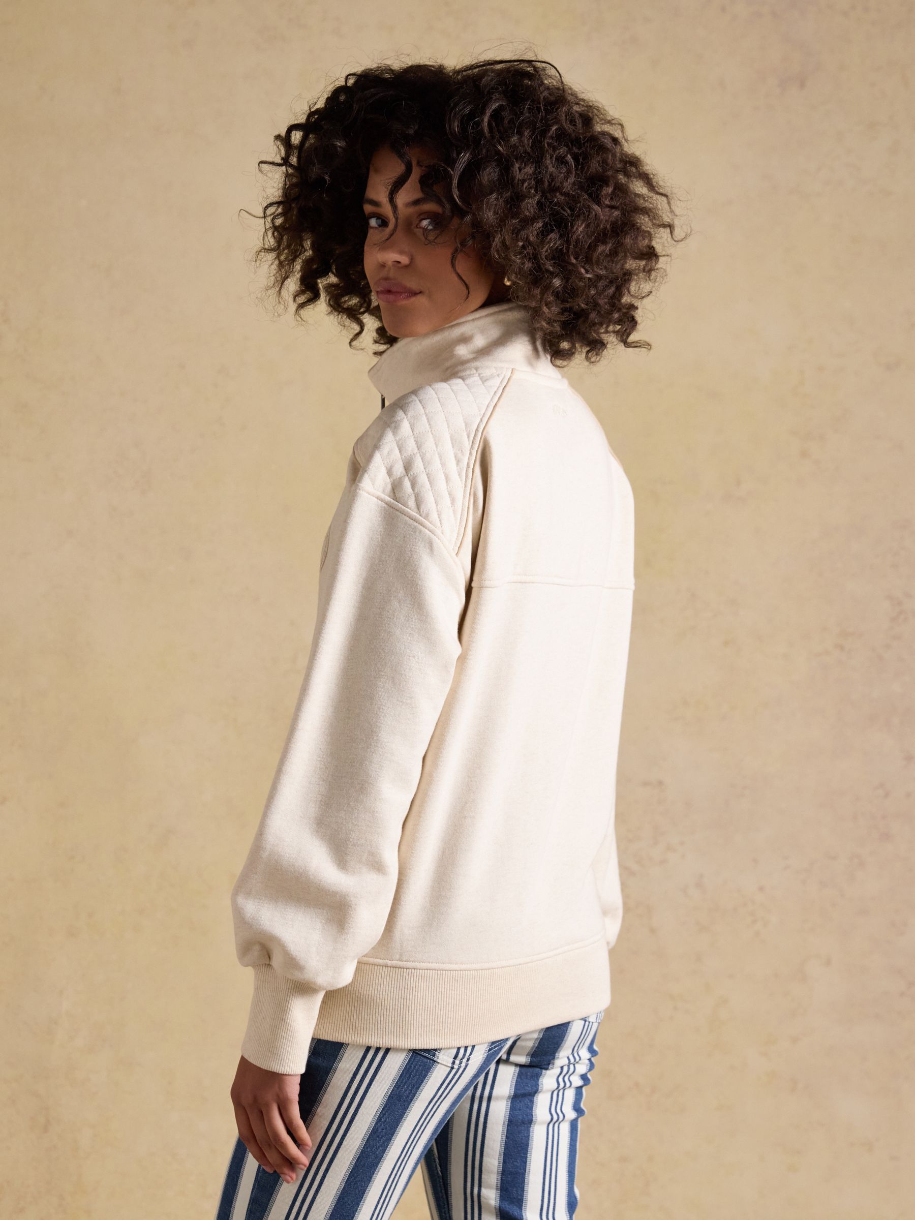 Cream Embroidered Quarter Zip Sweatshirt - Image 5 of 11