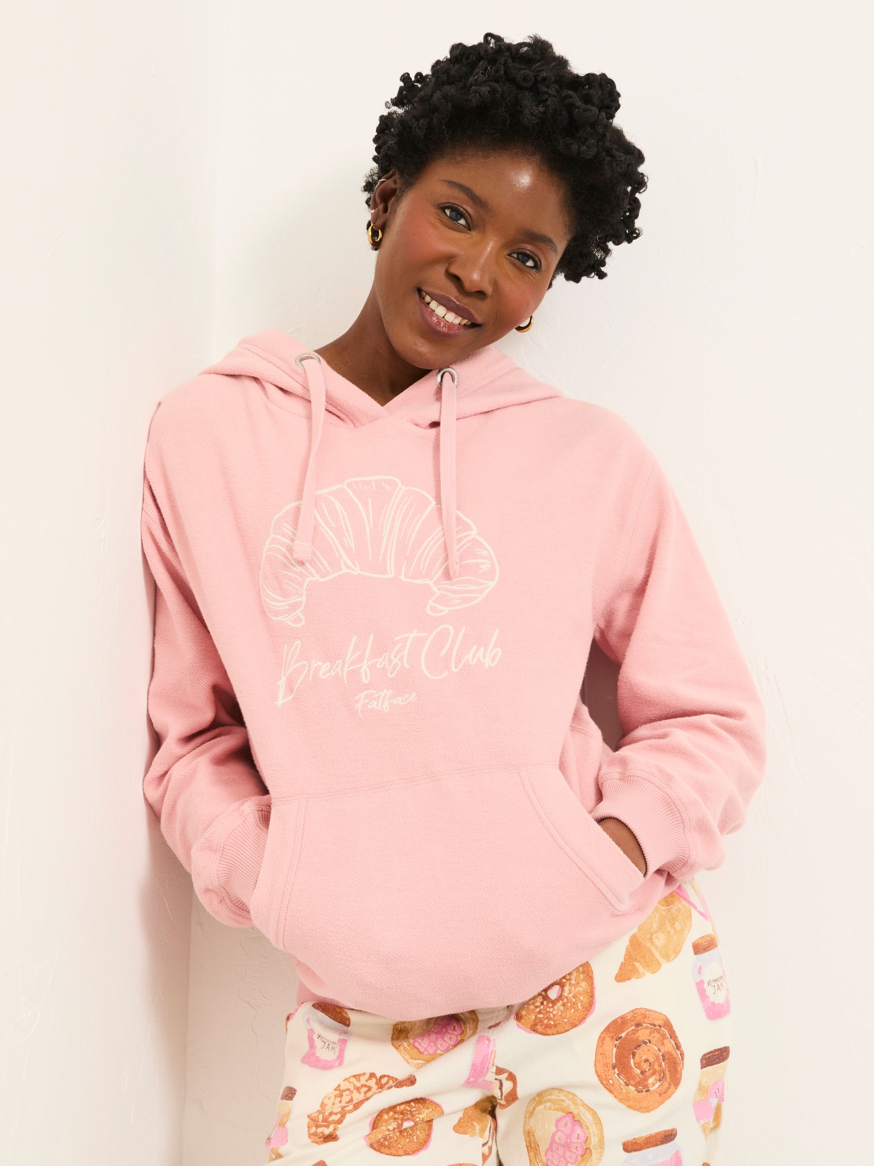 Imogen Pink Breakfast In Bed Graphic Overhead Hoodie | FatFace USA