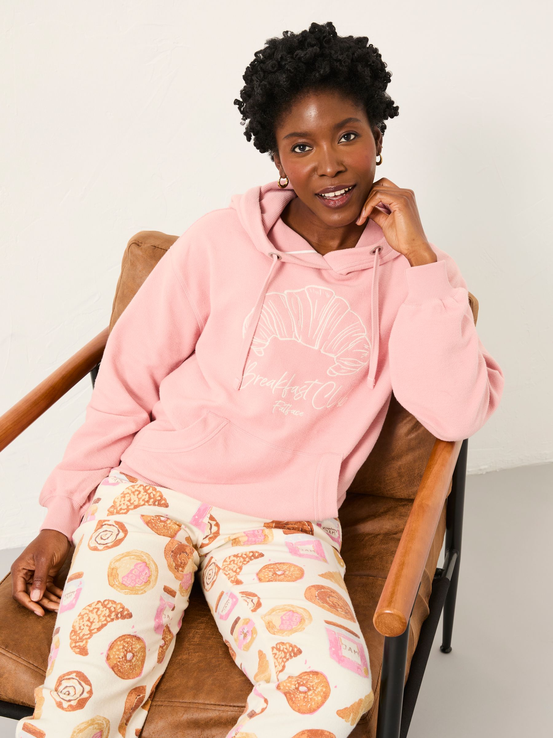 Imogen Pink Breakfast In Bed Graphic Overhead Hoodie - Image 5 of 6