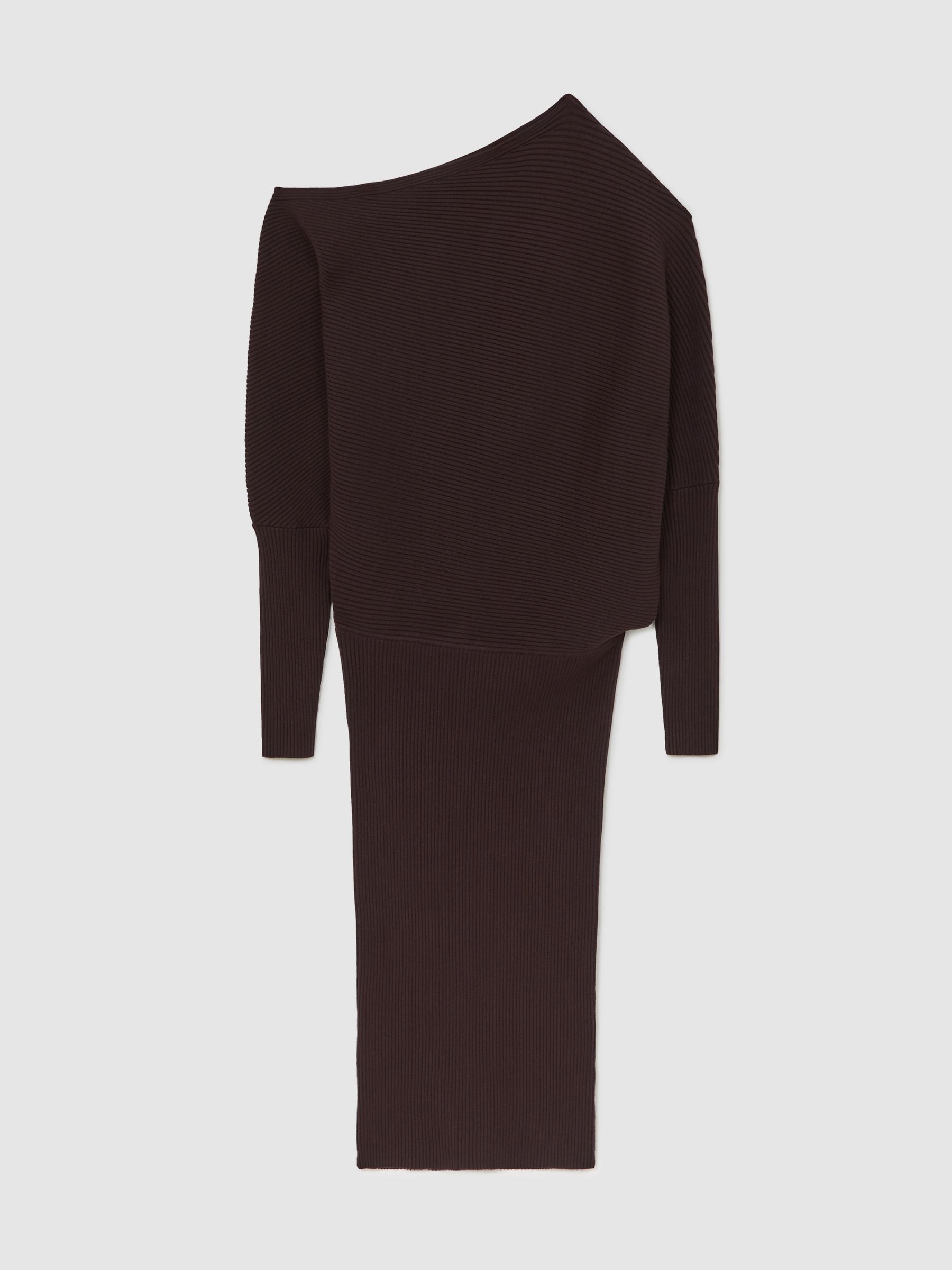 Off-The-Shoulder Ribbed Midi Dress in Plum Purple - Image 2 of 6