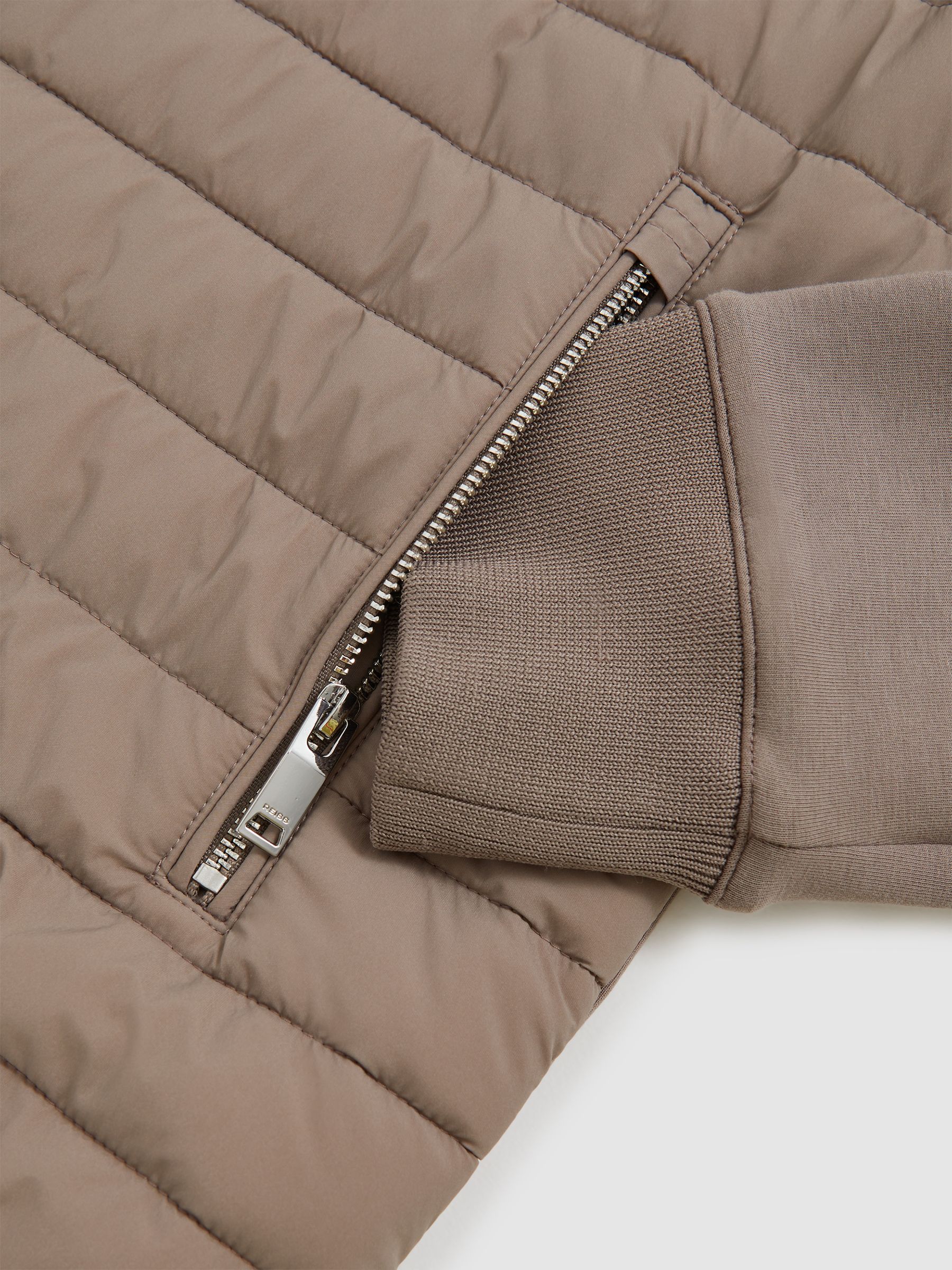 Hybrid Quilt and Knit Zip-Through Jacket in Taupe Brown - Image 8 of 8