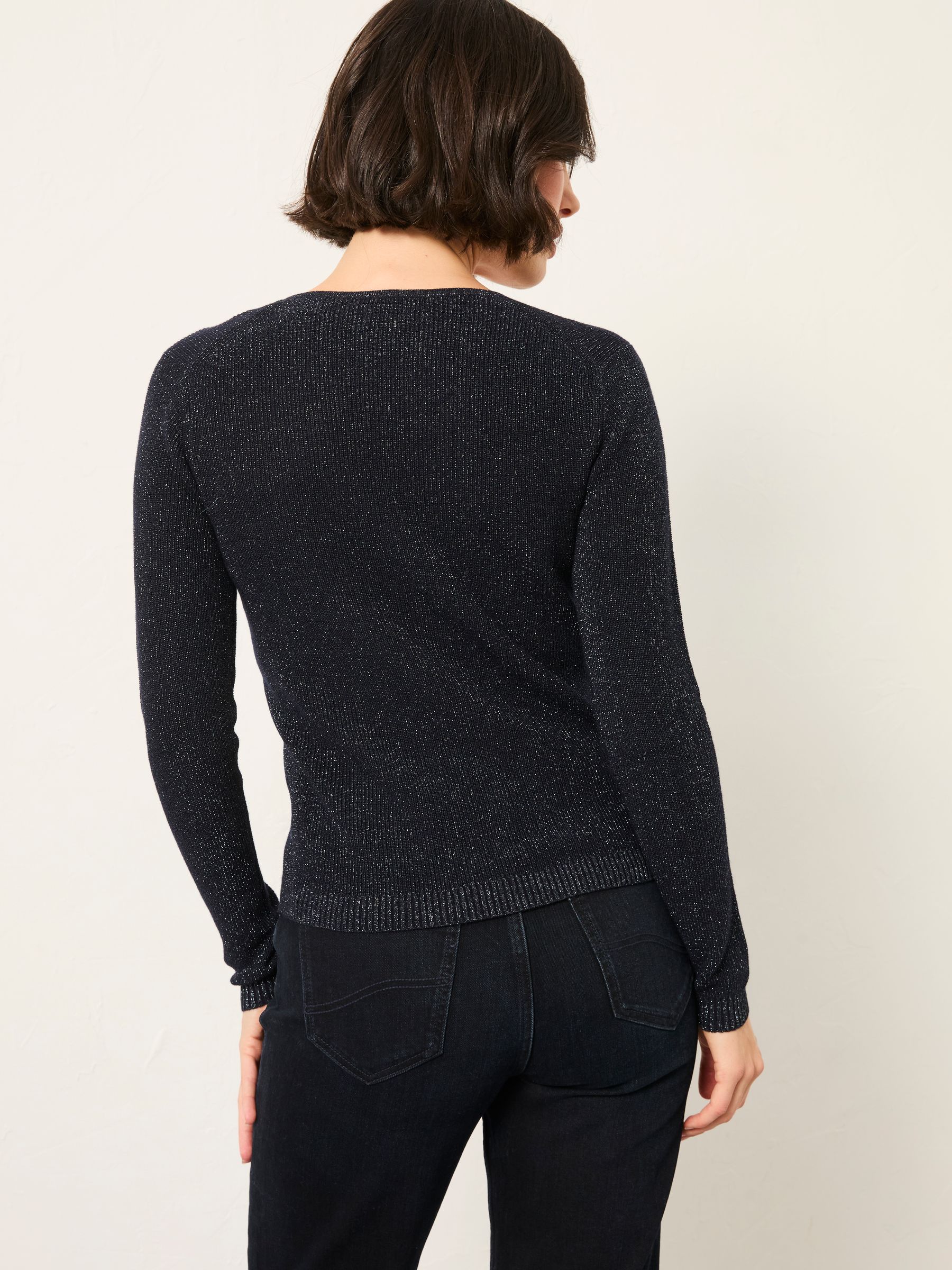 Ada Navy Sparkle V Neck Knitted Jumper - Image 2 of 5