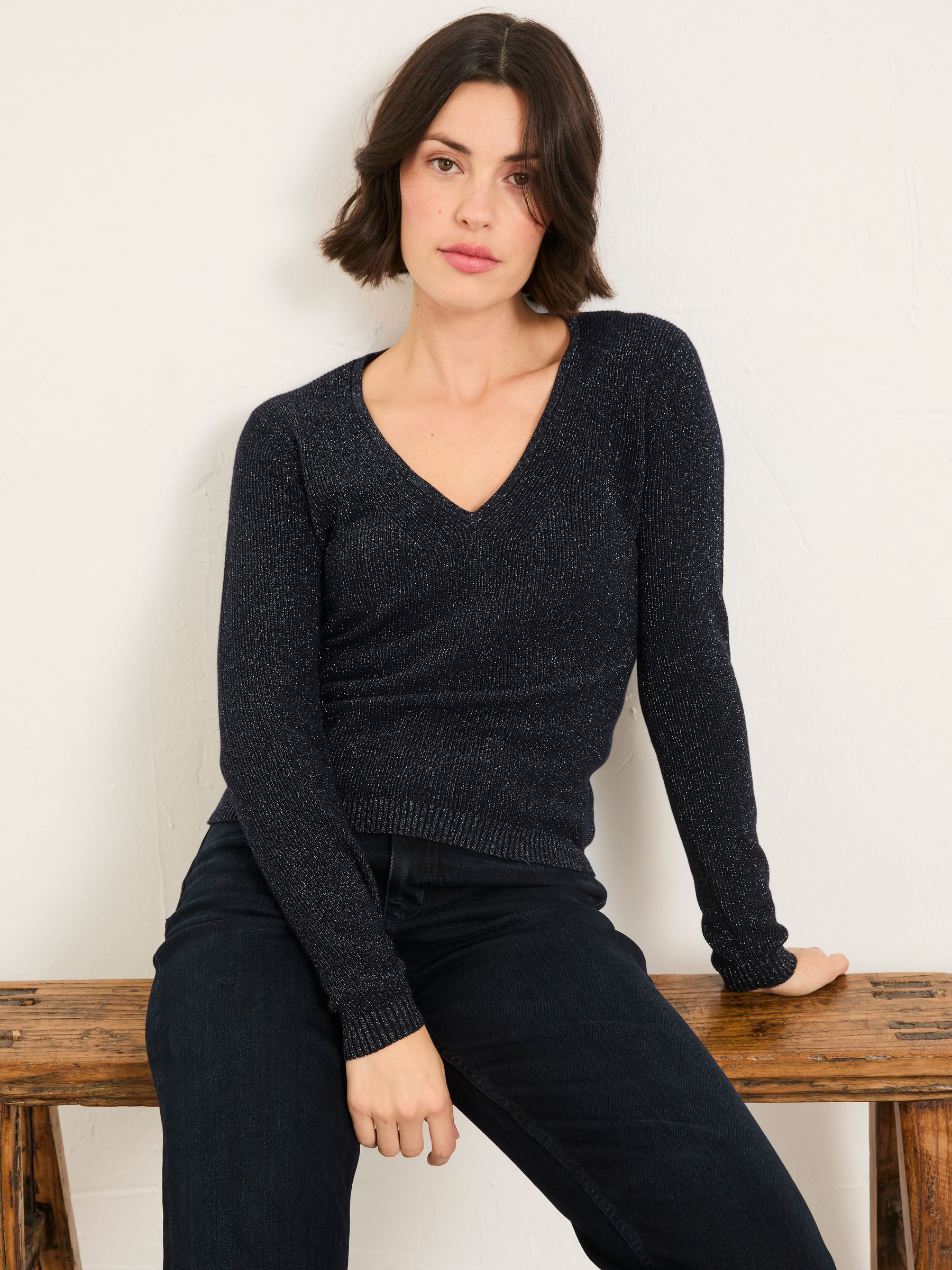 Ada Navy Sparkle V Neck Knitted Jumper - Image 4 of 5
