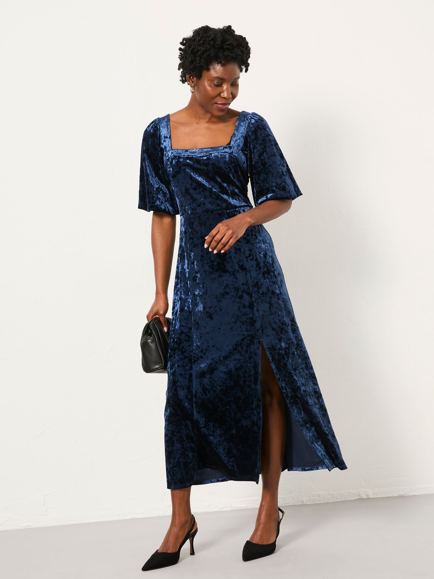 Isla Indigo Blue Regular Velvet Midi Dress | FatFace USA