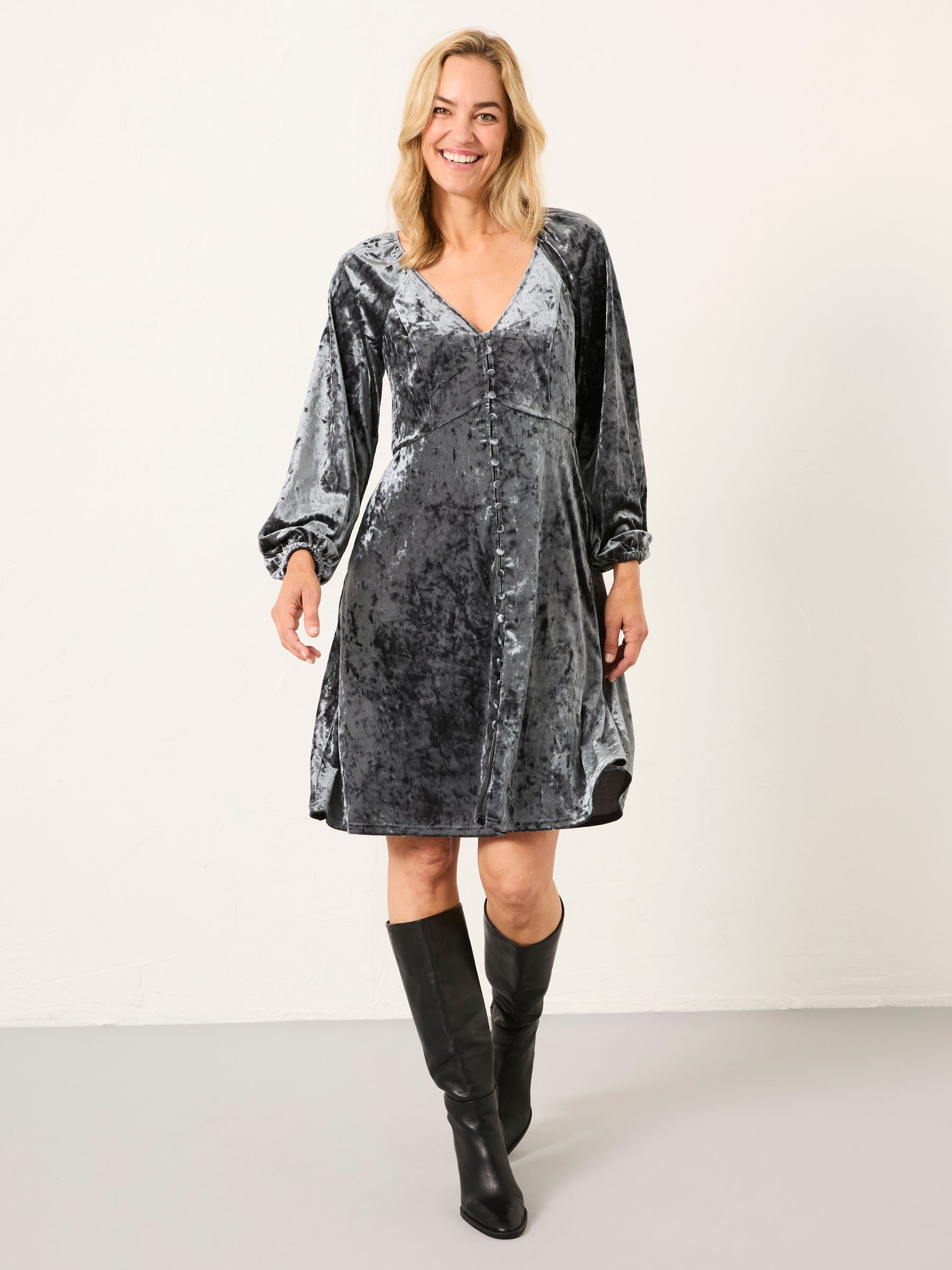 Em Washed Black Regular Velvet Dress - Image 1 of 5