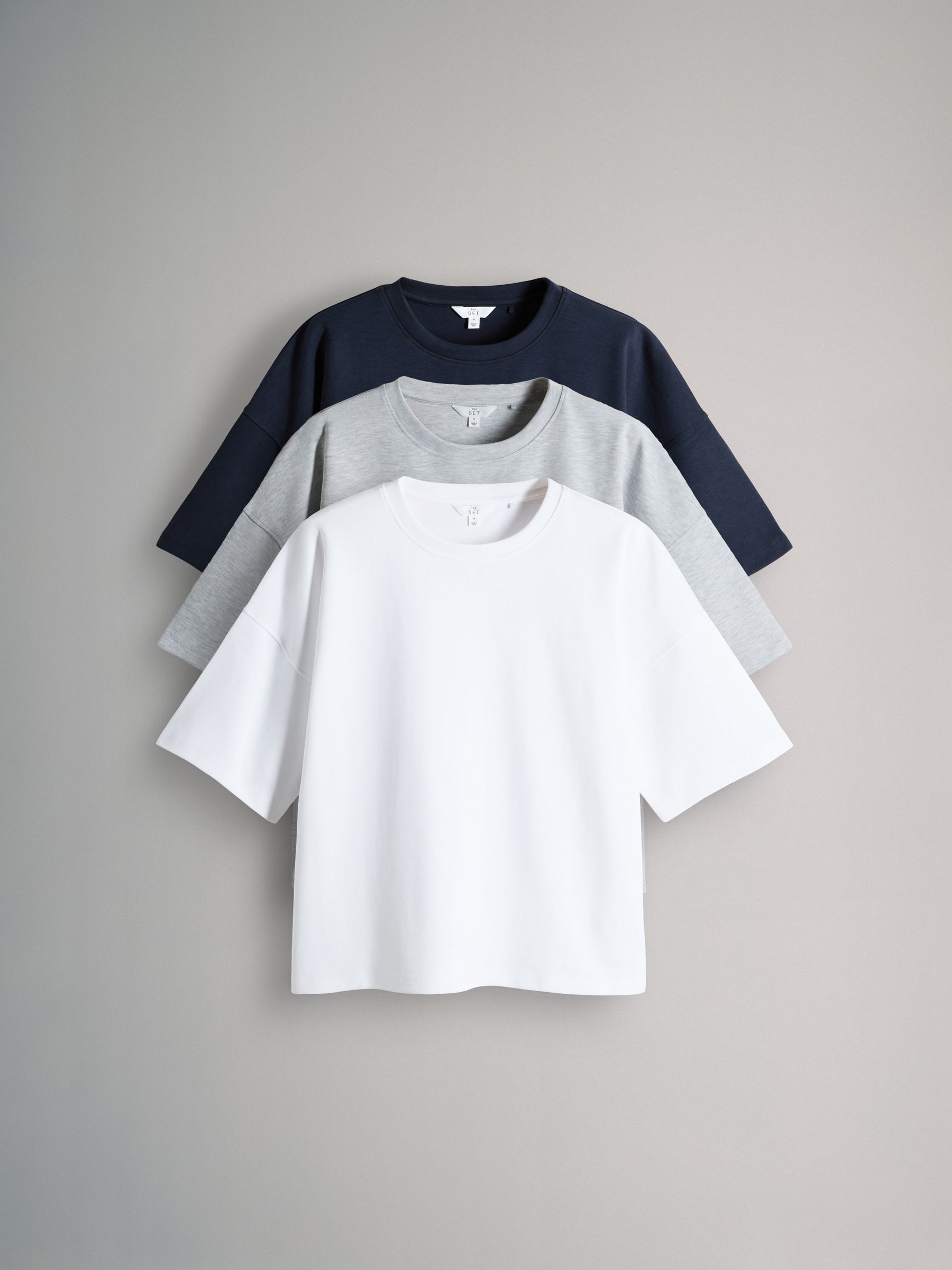 Navy/ Grey Marl/ White - 3 Pack Heavyweight Premium Boxy T-Shirts - Image 2 of 12