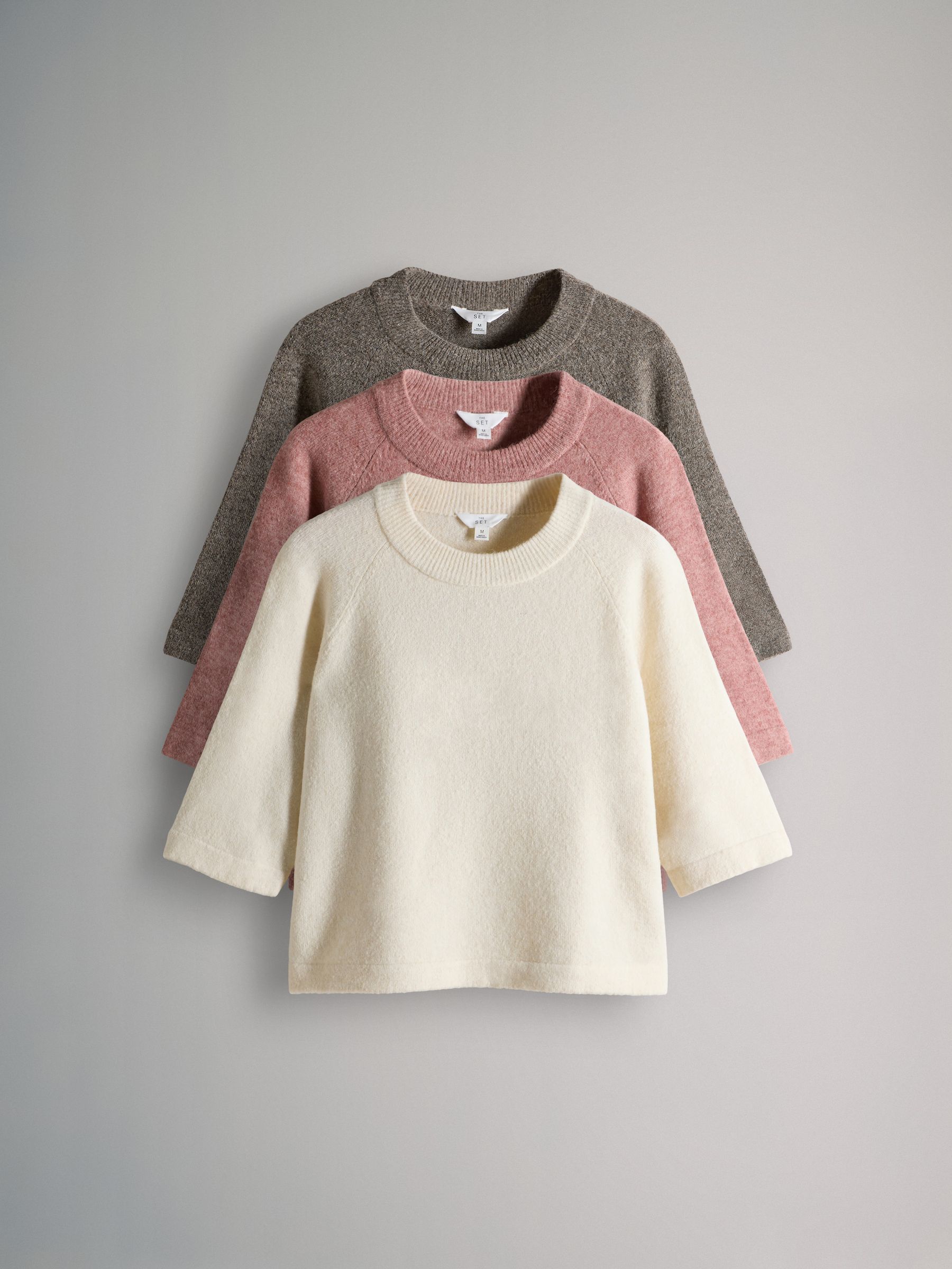 3 Pack Crew Neck Knitted T-Shirts with Wool - Image 1 of 6