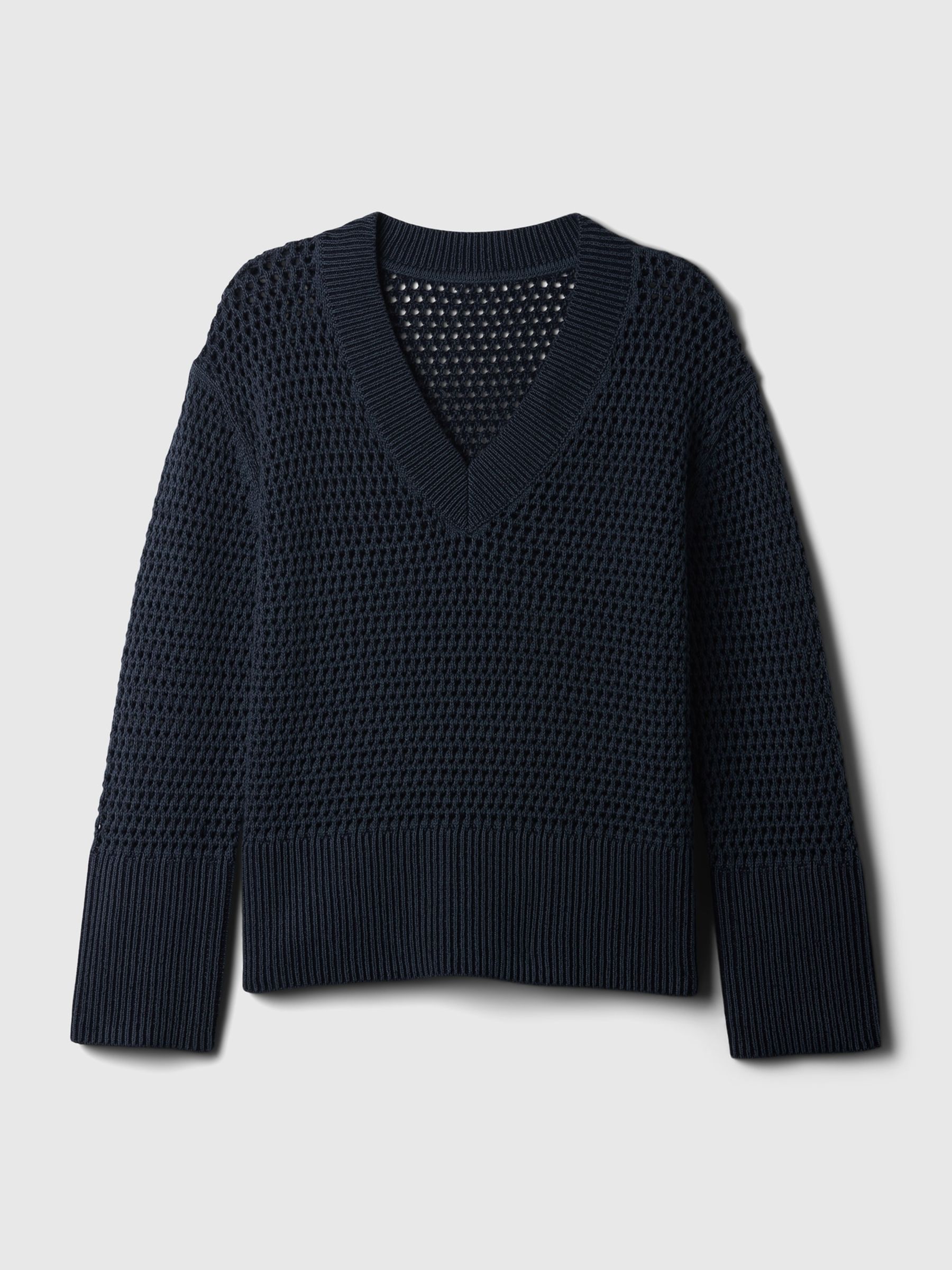 Navy/Blue Cotton 24/7 Split-Hem Crochet Jumper - Image 5 of 5