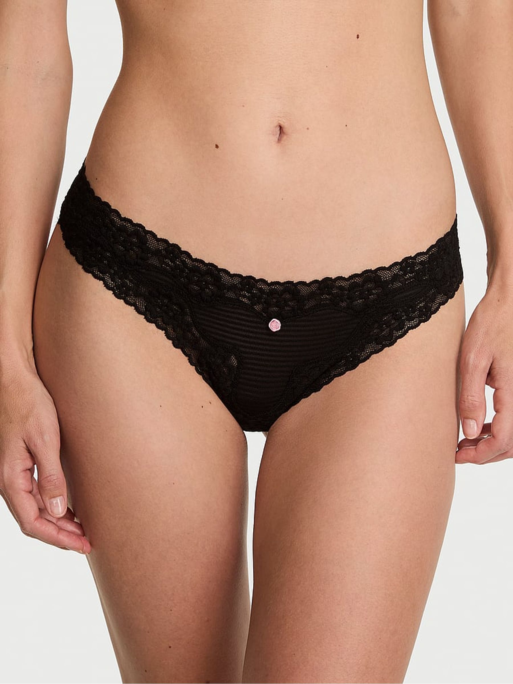 Black Thong Lace Waist Knickers - Image 1 of 2