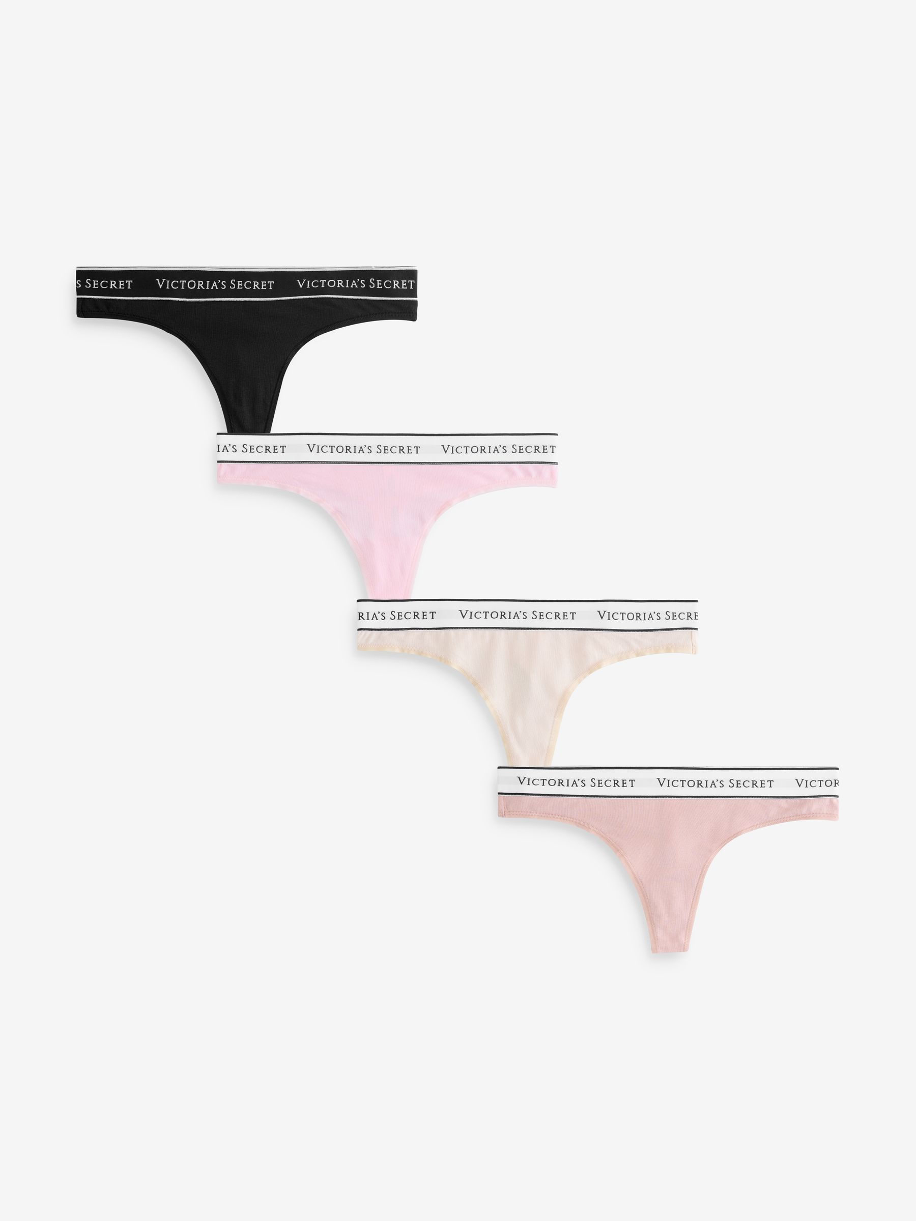 Black/Pink/Nude Thong Logo 4 Pack Knickers - Image 1 of 7