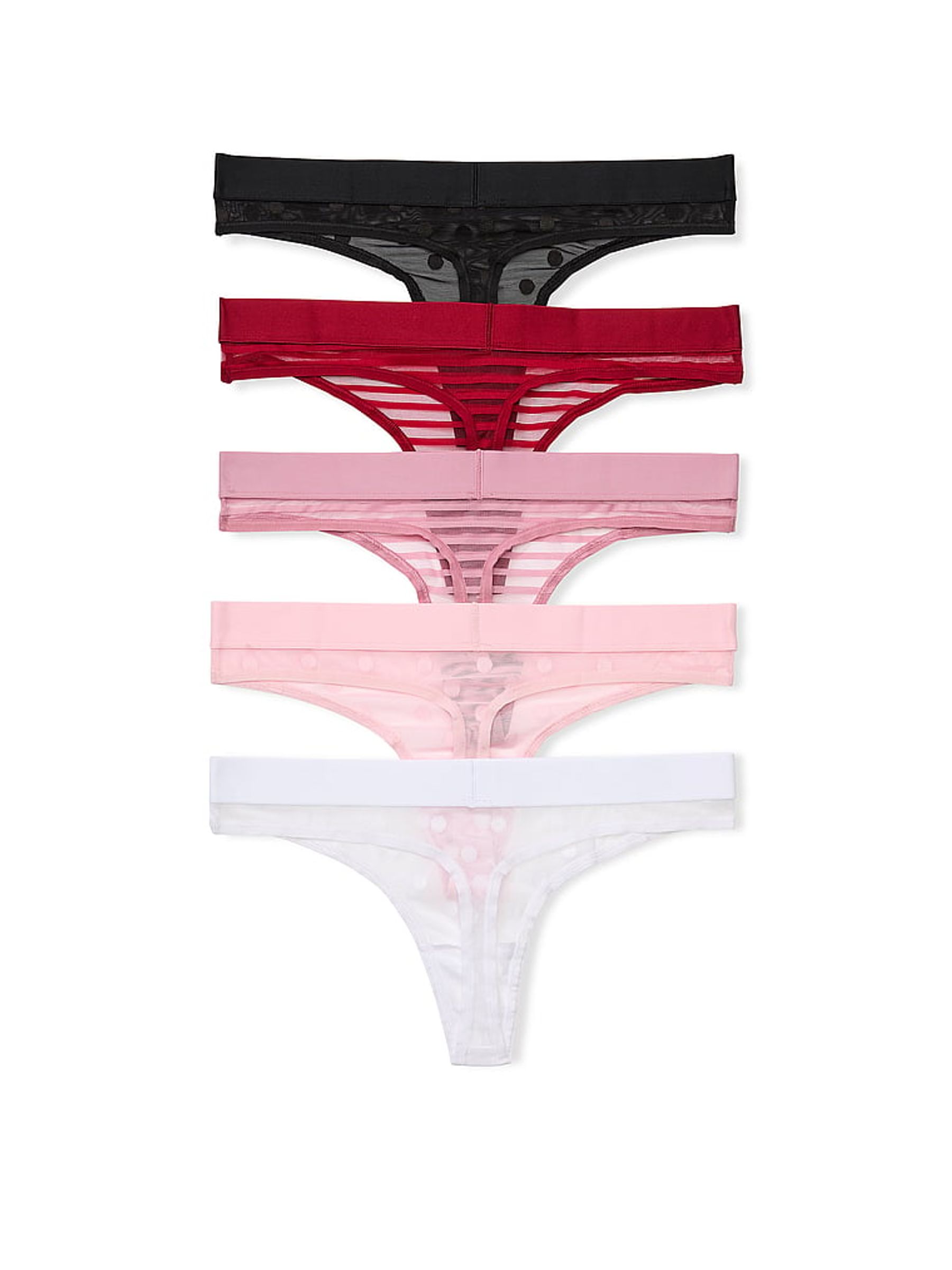 Pink/Red/Black/White Thong 5 Pack Sheer Logo Knickers - Image 2 of 2
