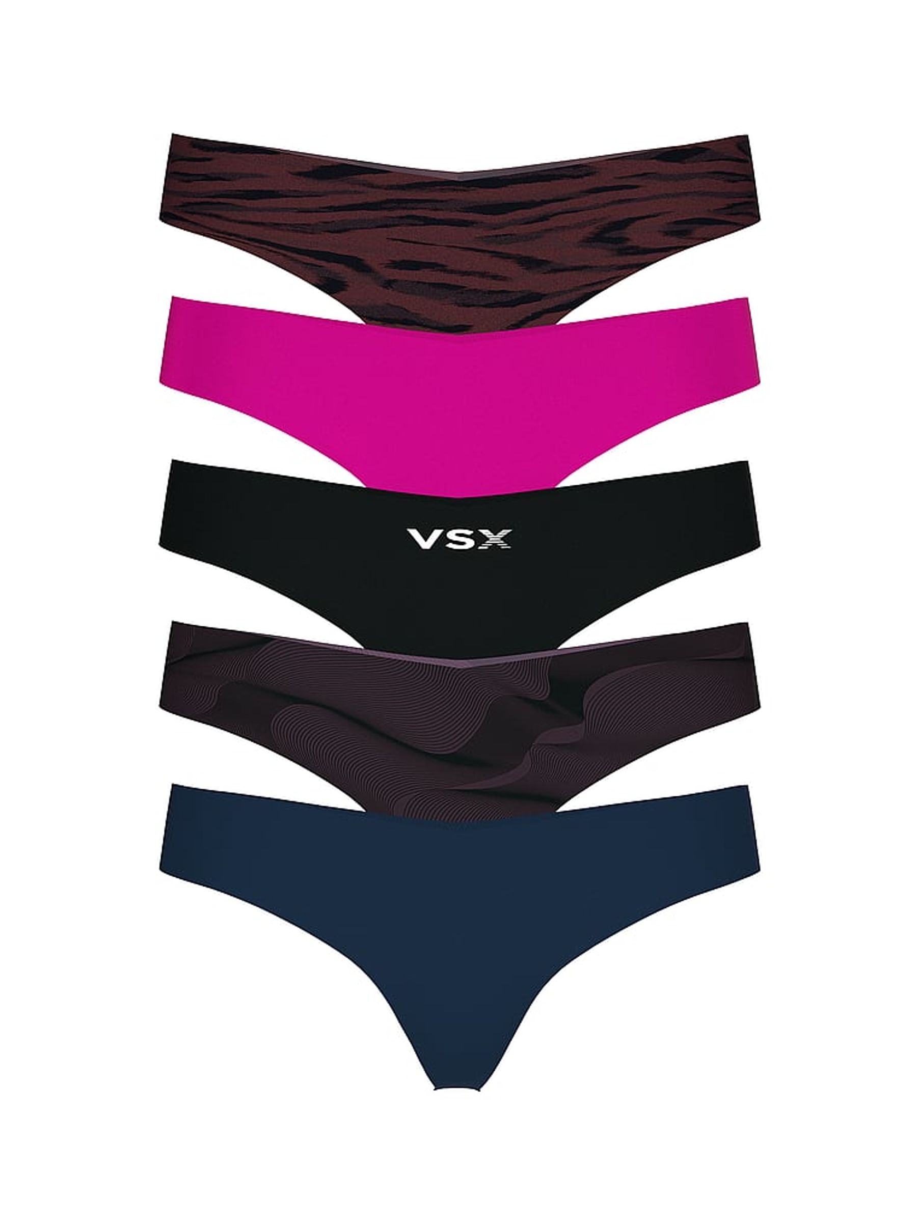 Black/Tiger/Pink/Blue Thong 5 Pack Knickers - Image 1 of 2