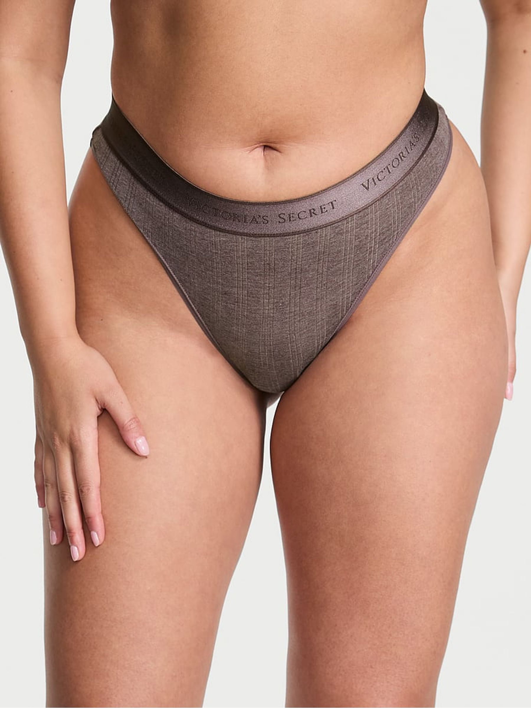 Cocoa Blush Heather Nude Thong Modal Logo Knickers - Image 1 of 3