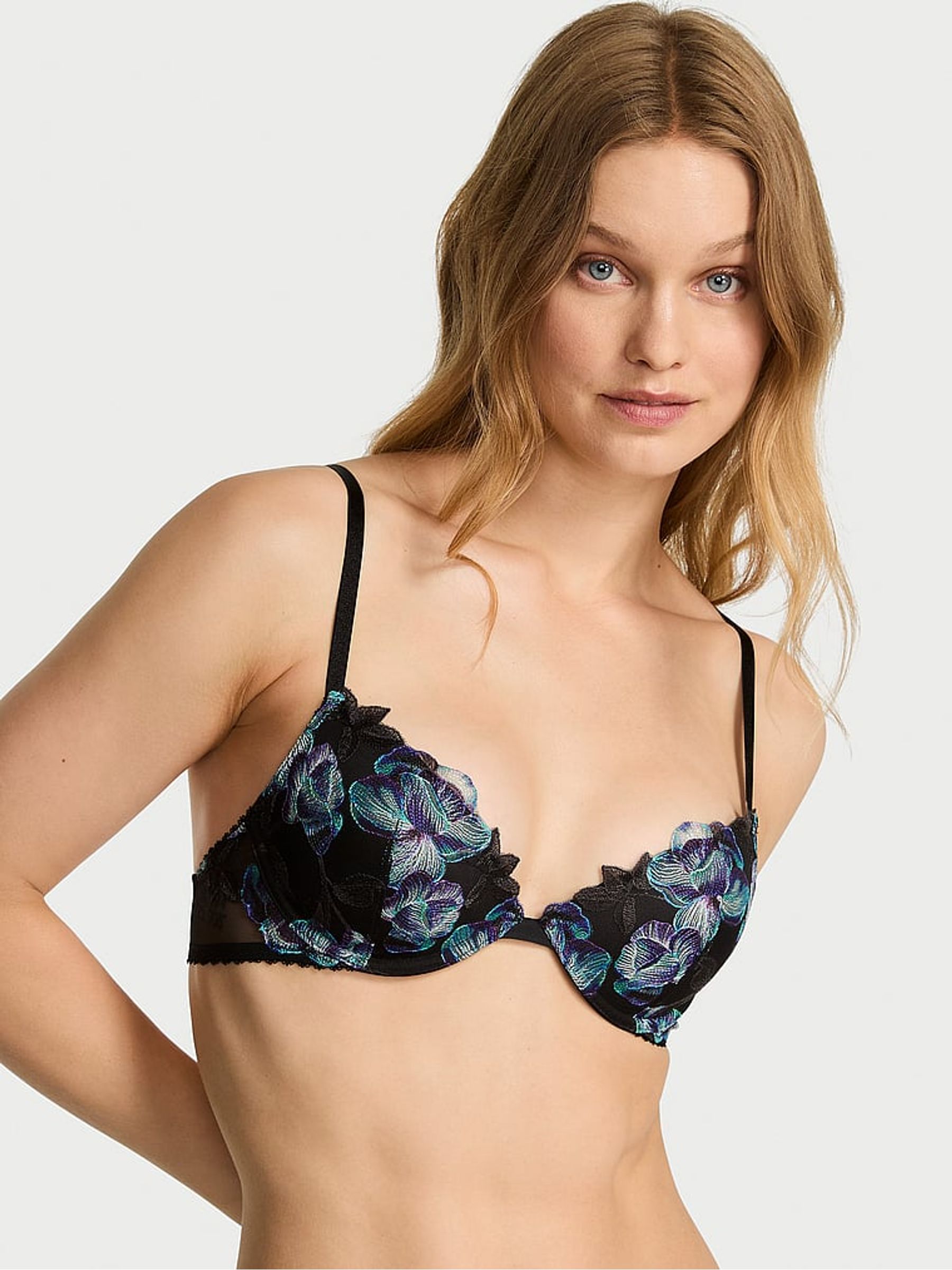 Electric Blue Lightly Lined Demi Orchid Embroidery Bra