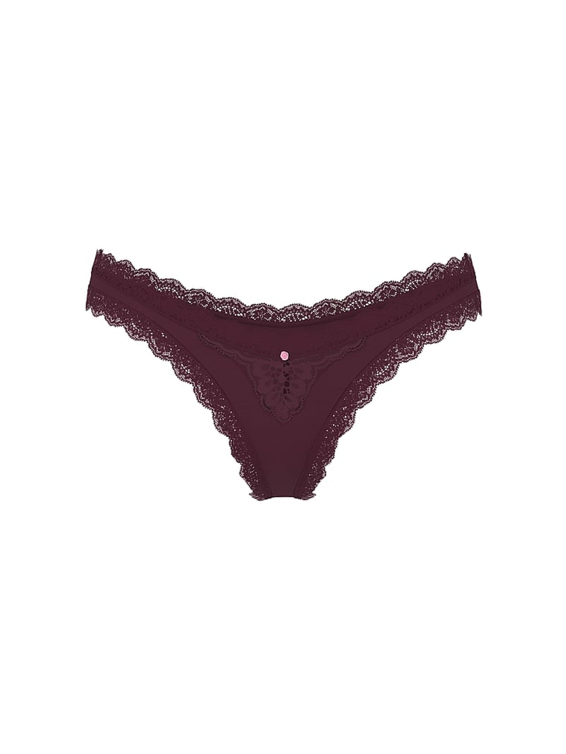 Winter Wine Red Lace Trim Brazilian Knickers - Image 4 of 4