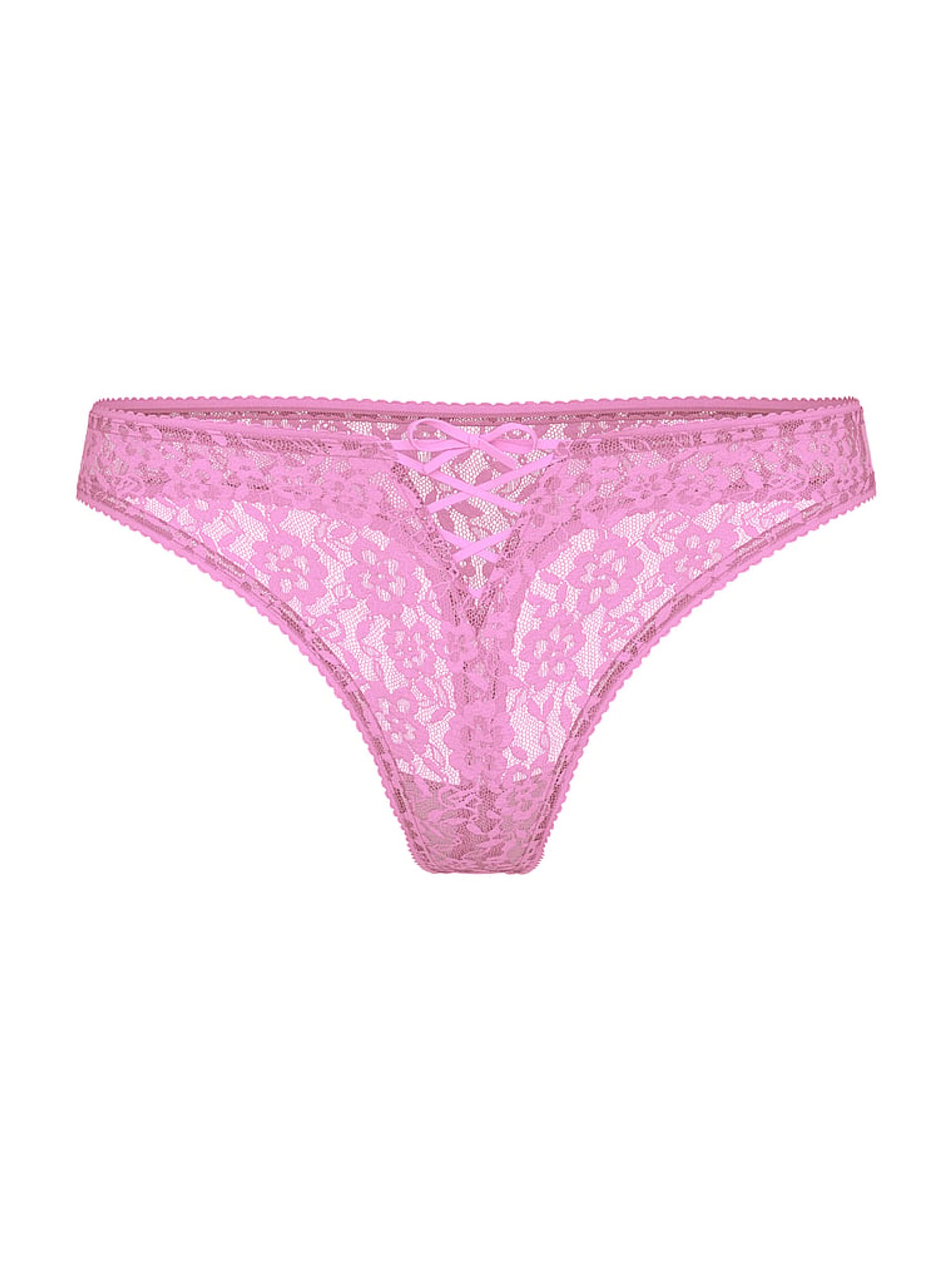 Lilac Shimmer Purple Thong Lace Up Knickers - Image 4 of 4