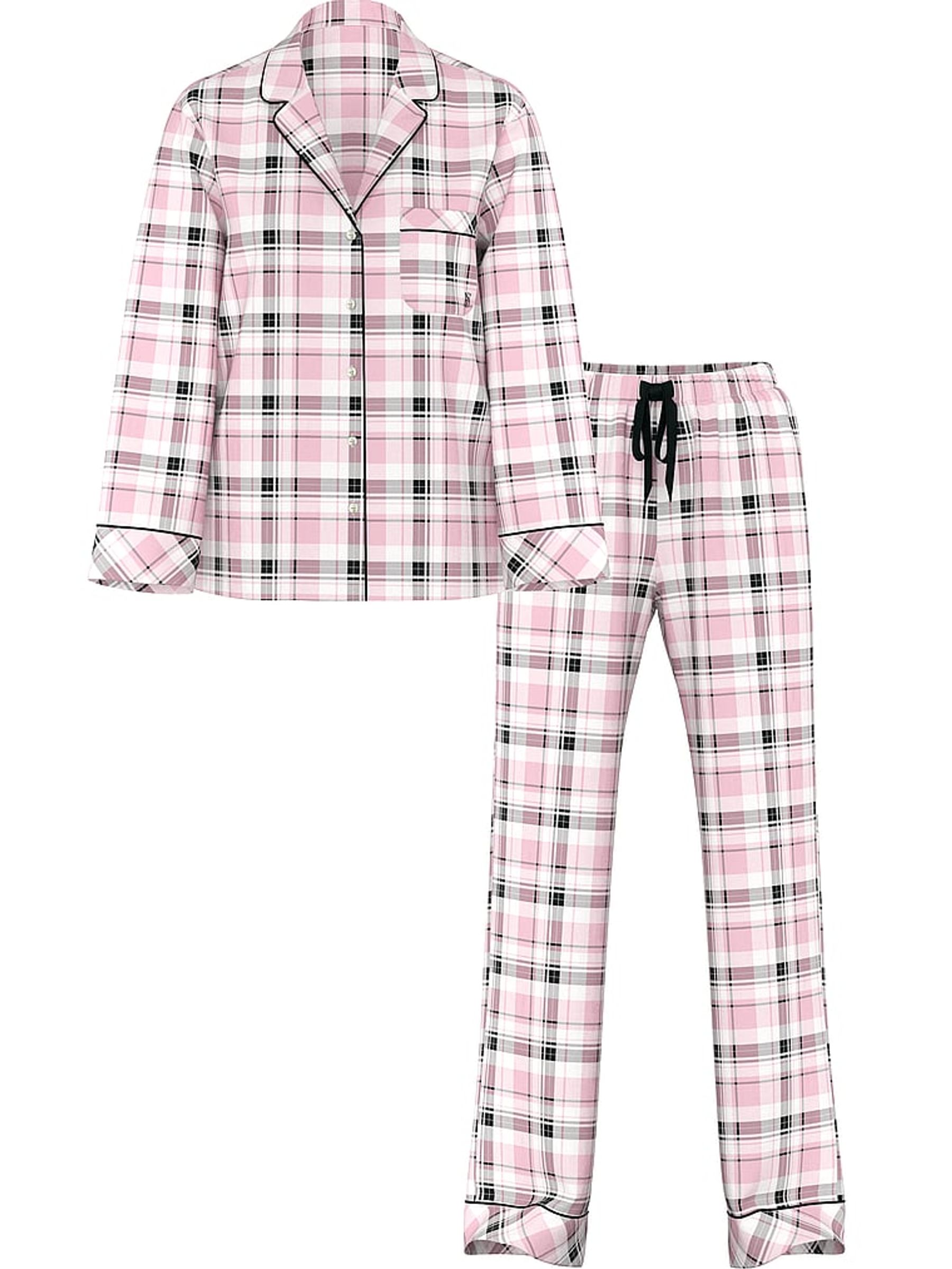 Coconut White/Black/Gold/Pink Plaid Flannel Long Pyjamas Set - Image 3 of 3