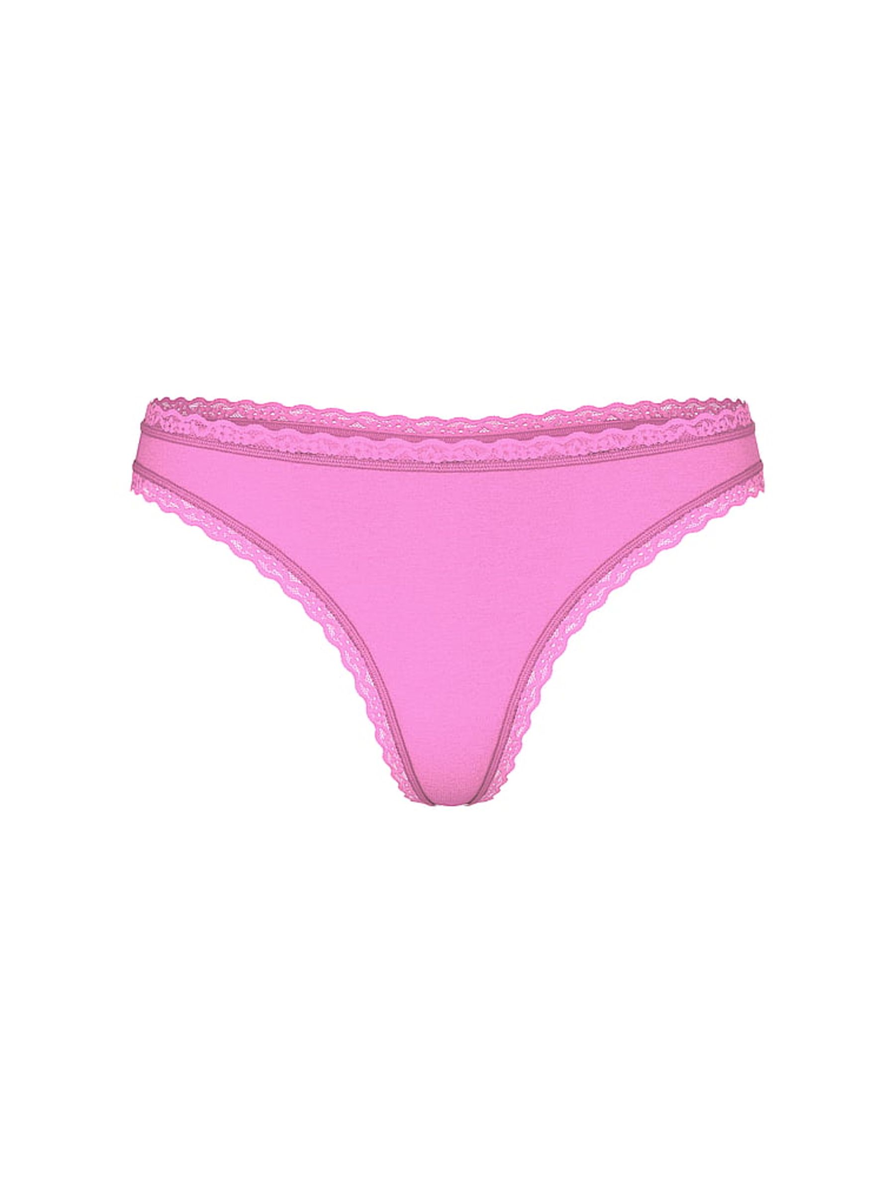 Lilac Shimmer Purple Thong Cotton Lace Trim Knickers - Image 3 of 3