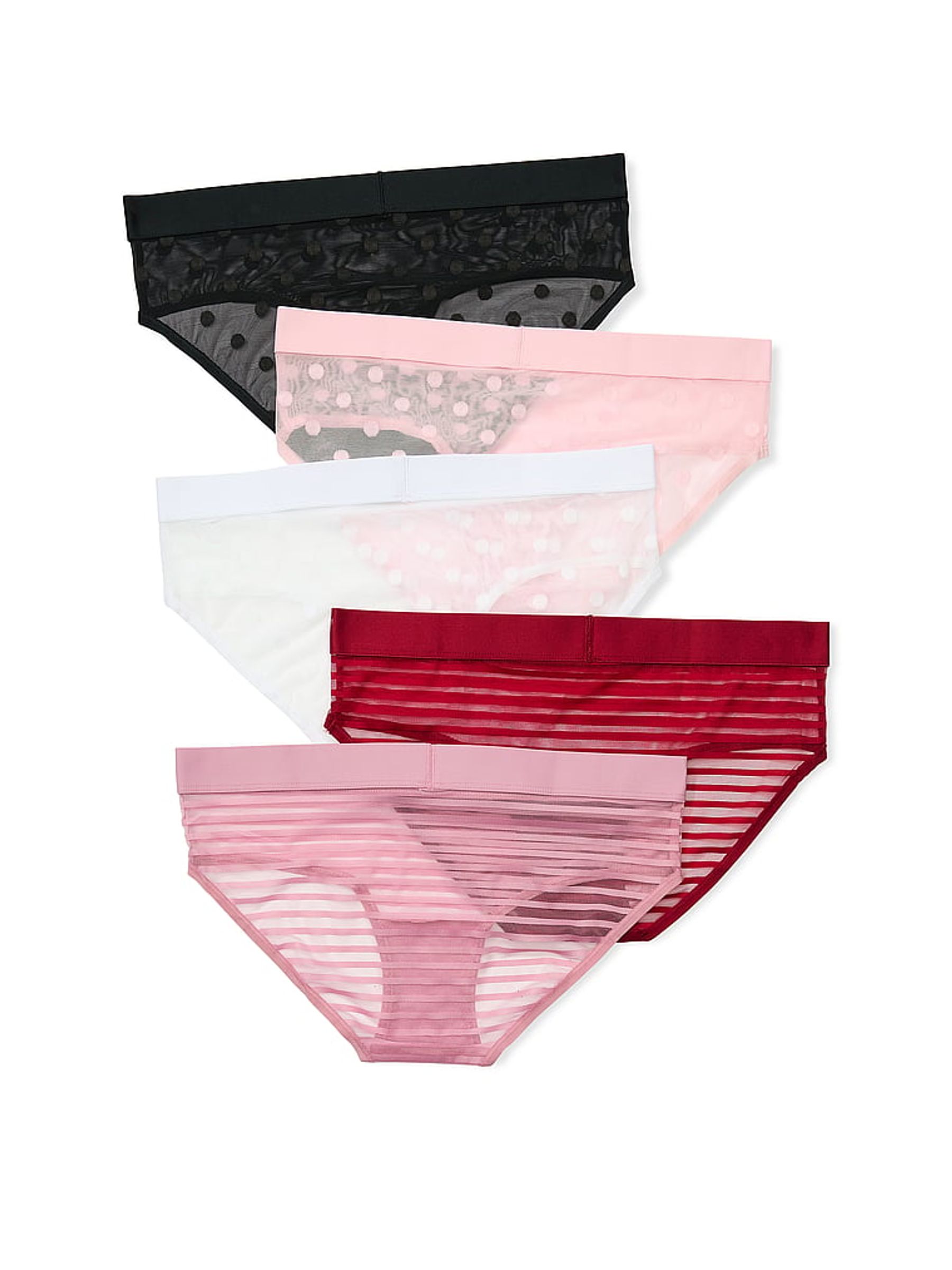 Pink/Red/Black/White Hipster 5 Pack Sheer Logo Knickers - Image 2 of 2