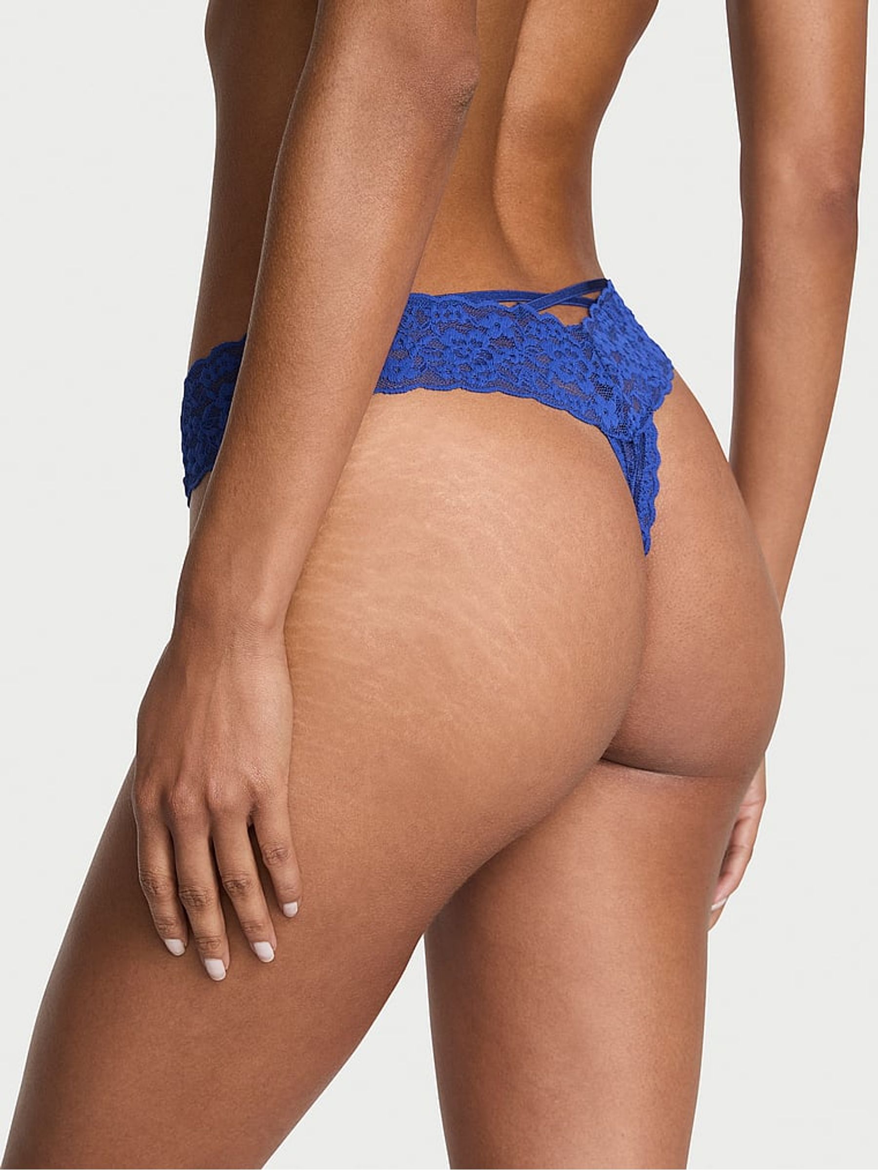 Royal Blue Thong Lace Strappy Back Knickers - Image 2 of 3