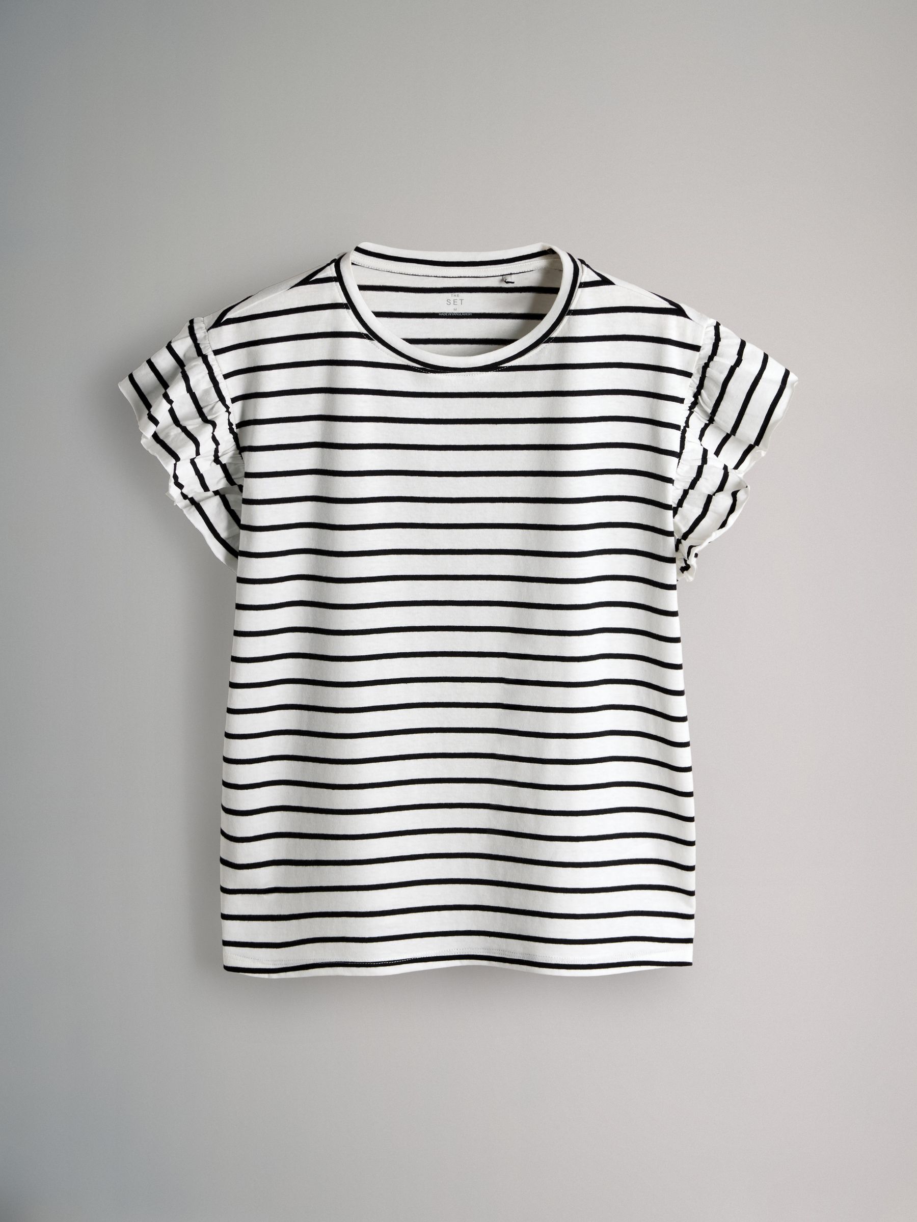 Brown/Black/Stripe/White - 4 Pack Ruffle Short Sleeve T-Shirts - Image 3 of 7
