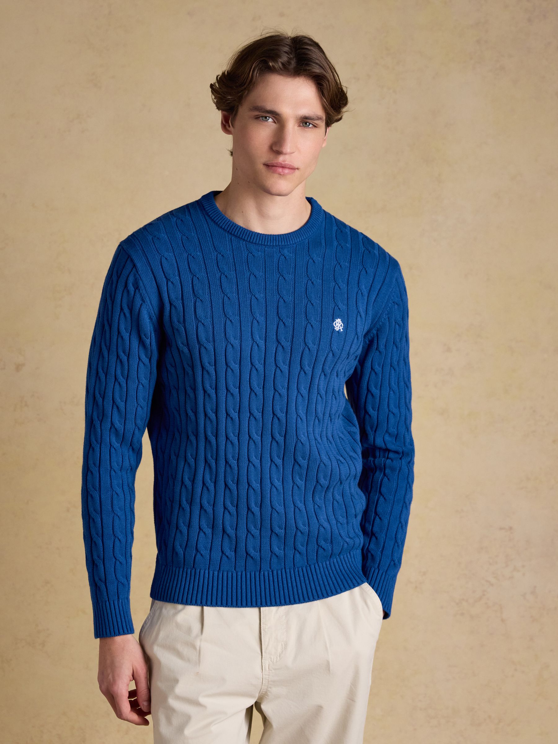 Cable Crew Blue Cotton Knit Jumper - Image 1 of 9