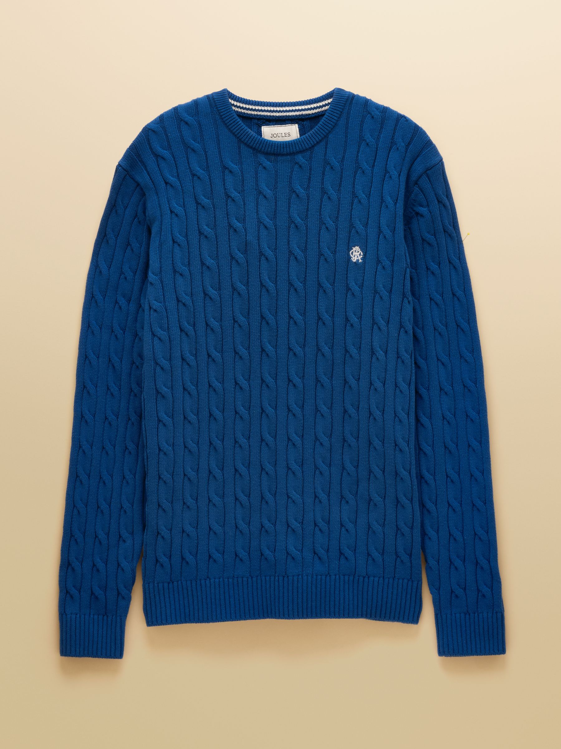 Blue Crew Neck Cotton Cable Knit Jumper - Image 11 of 11