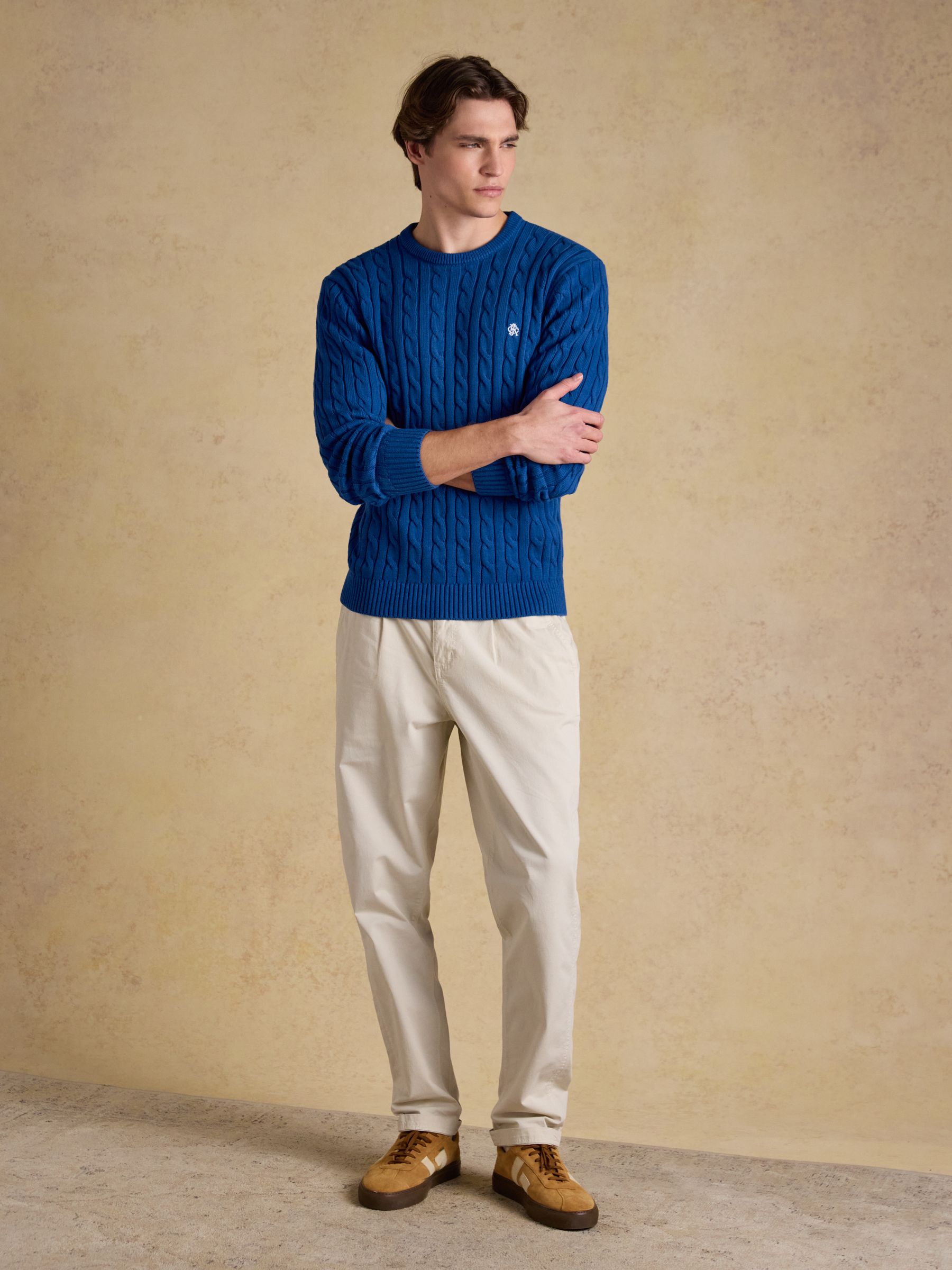 Cable Crew Blue Cotton Knit Jumper - Image 3 of 9
