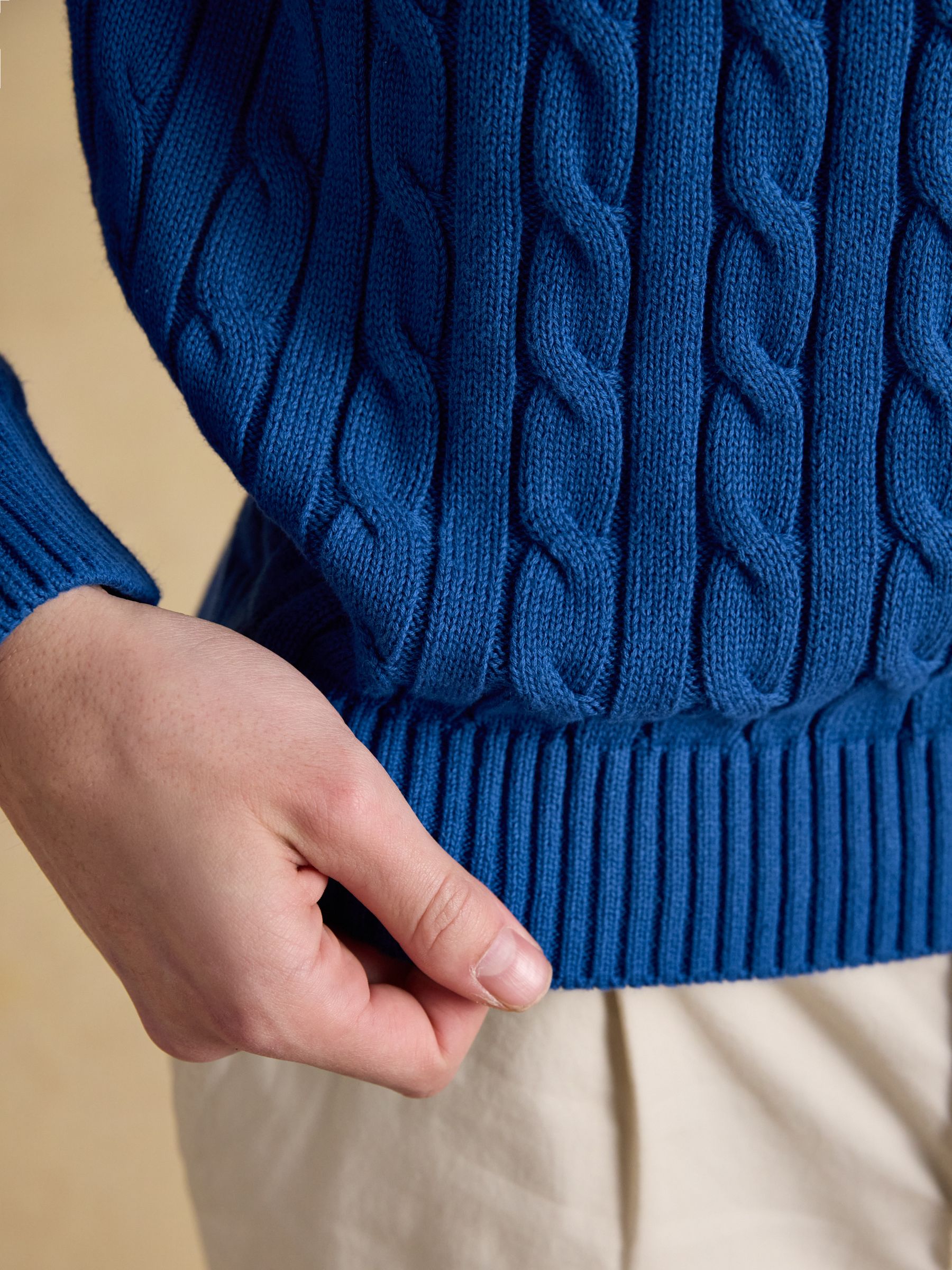 Cable Crew Blue Cotton Knit Jumper - Image 6 of 9