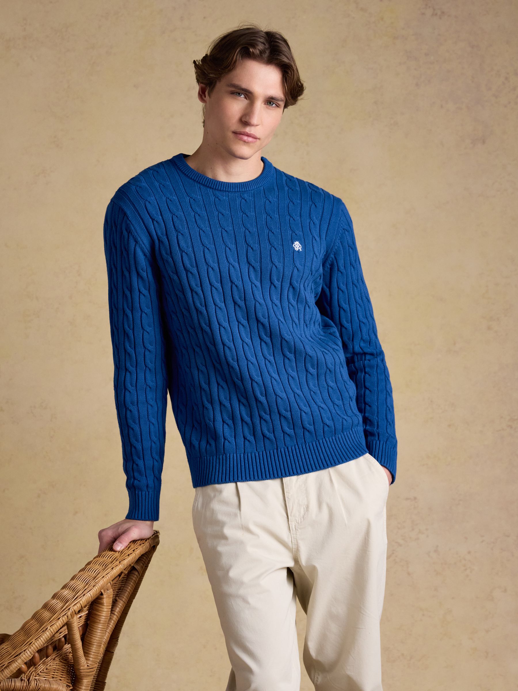 Cable Crew Blue Cotton Knit Jumper - Image 7 of 9