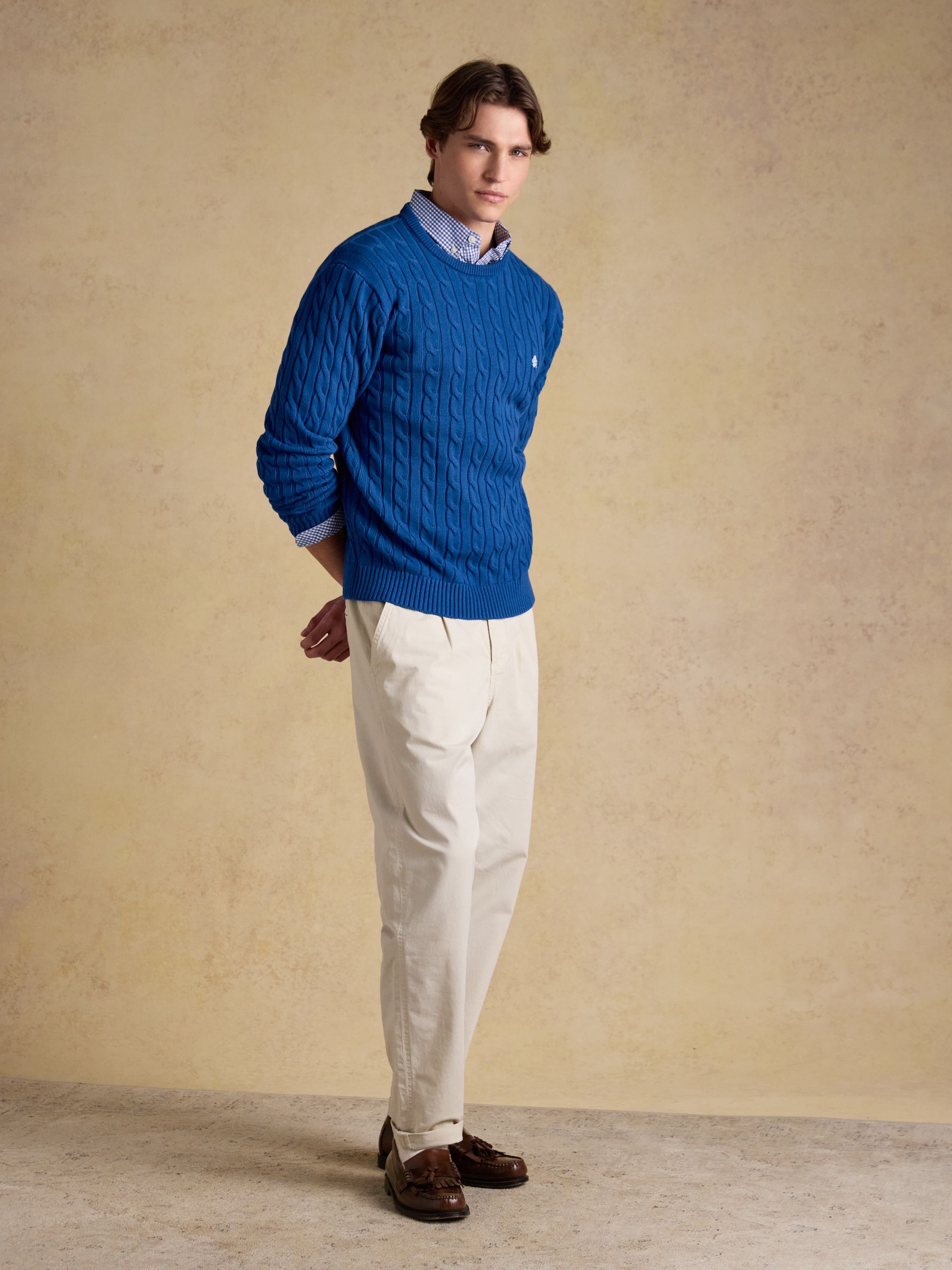 Cable Crew Blue Cotton Knit Jumper - Image 8 of 9