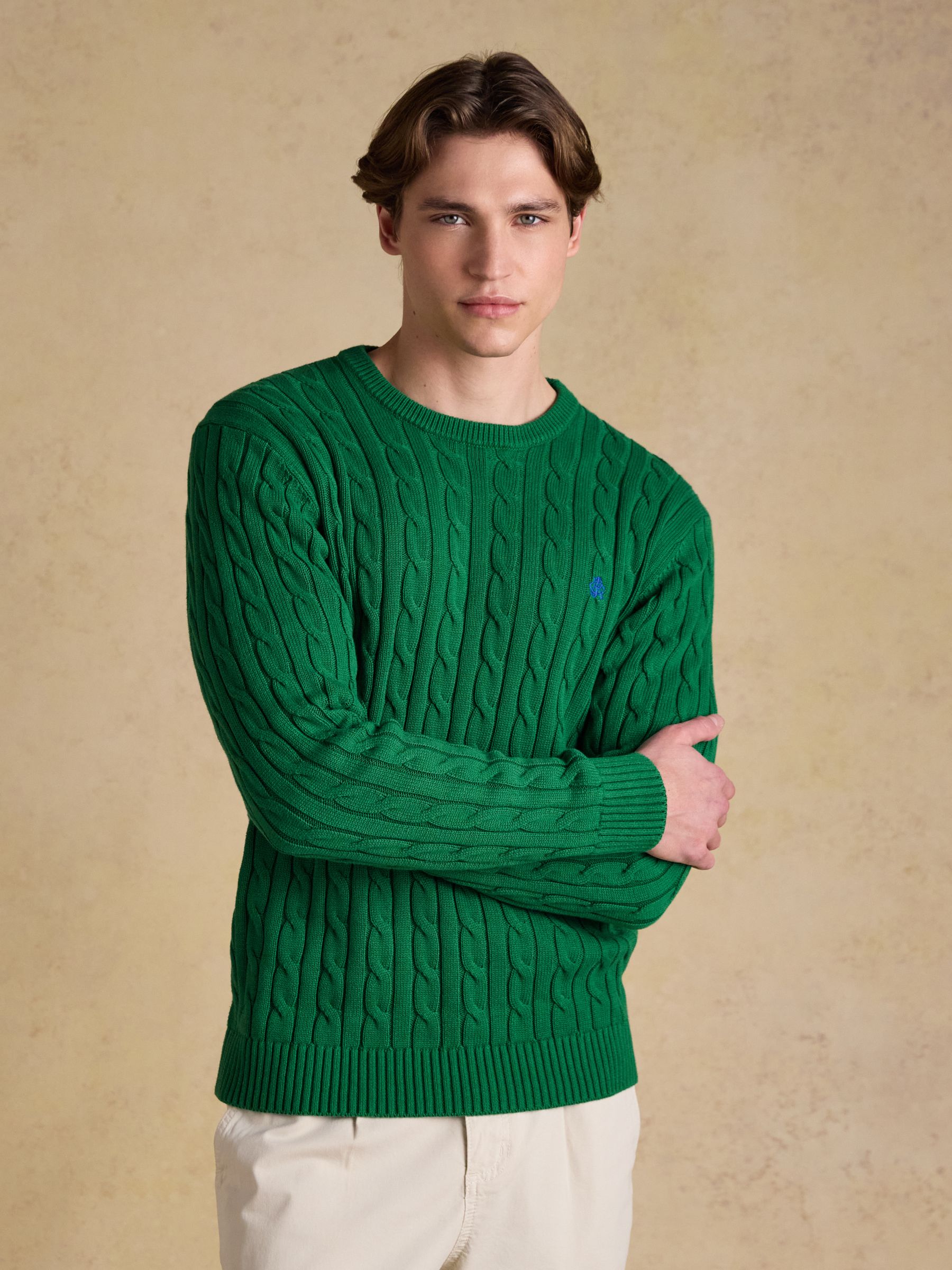 Cable Crew Green Cotton Knit Jumper - Image 1 of 7