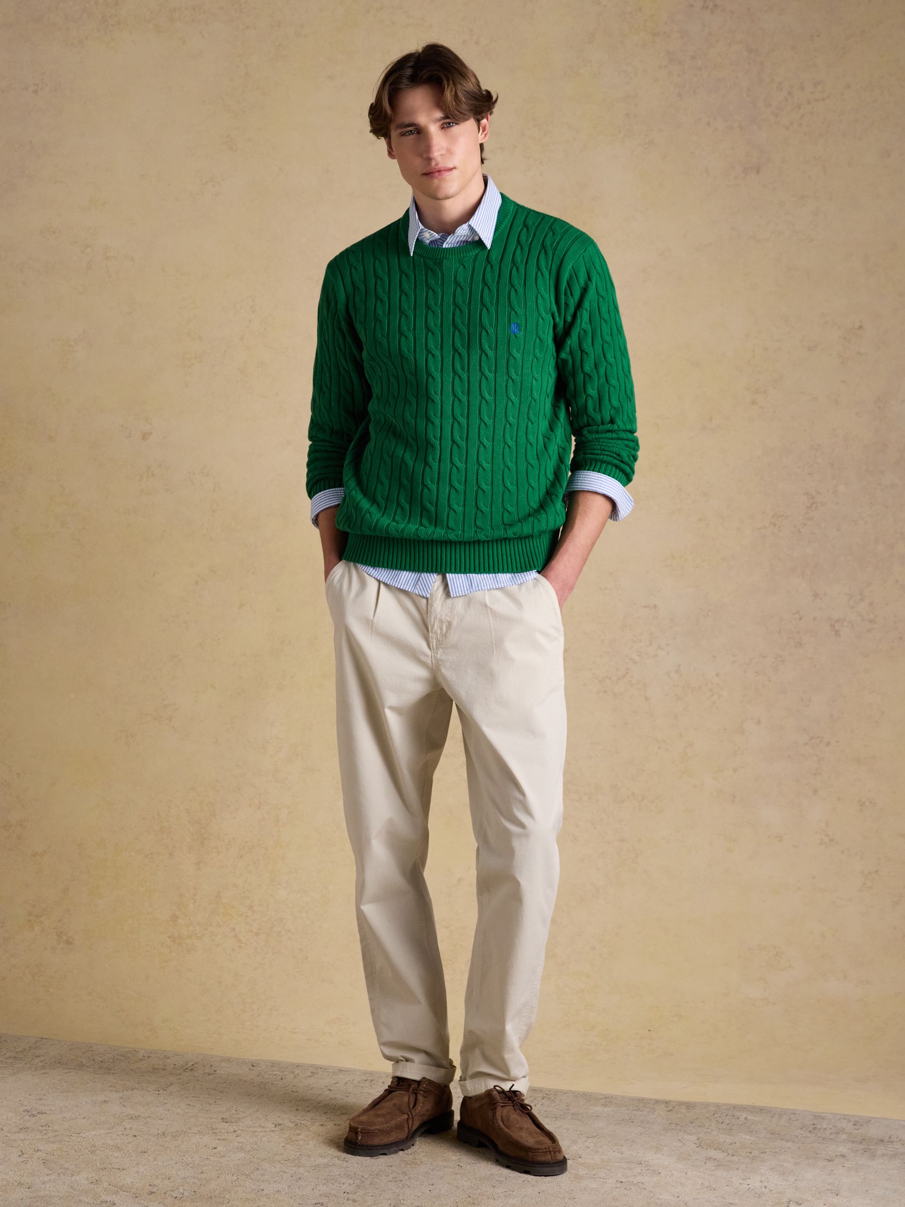 Cable Crew Green Cotton Knit Jumper - Image 3 of 7
