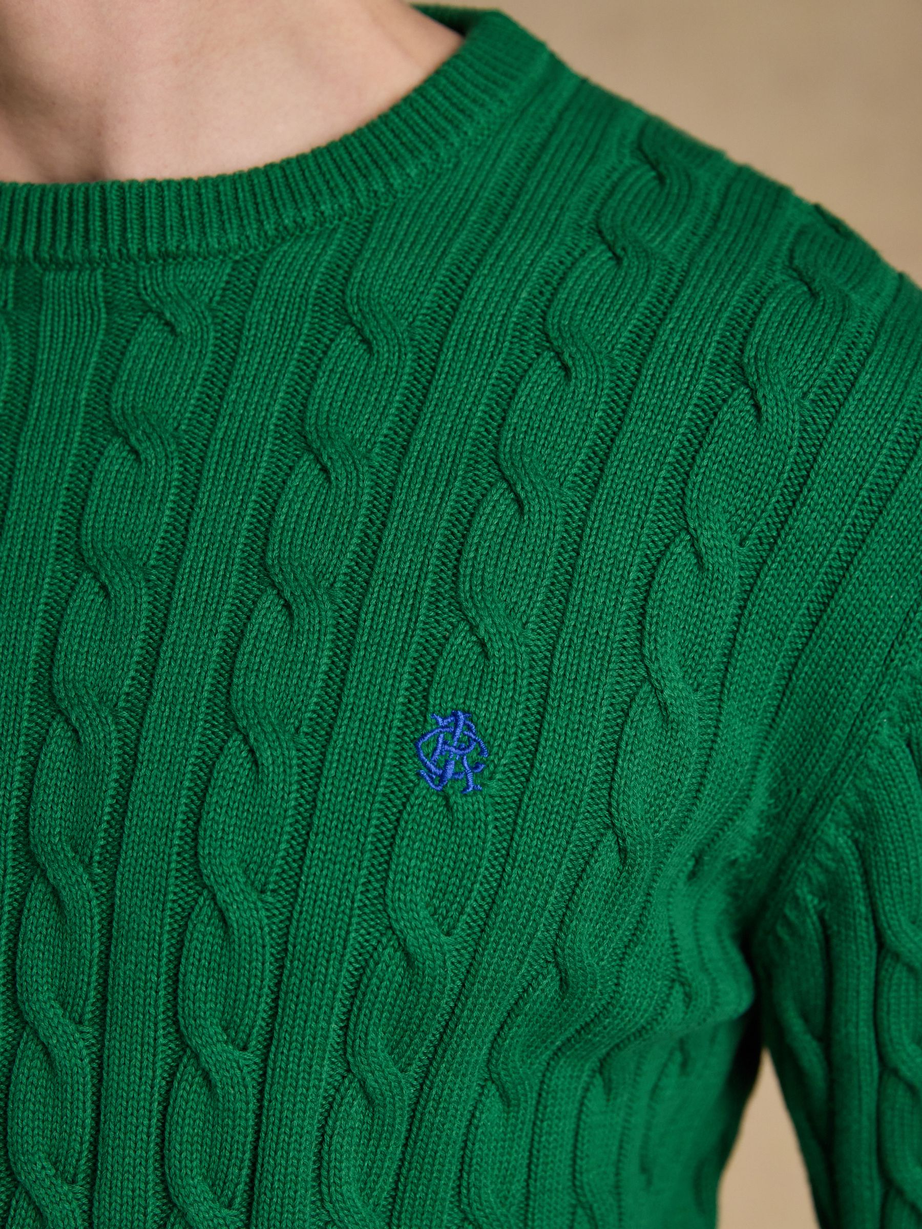 Cable Crew Green Cotton Knit Jumper - Image 4 of 7