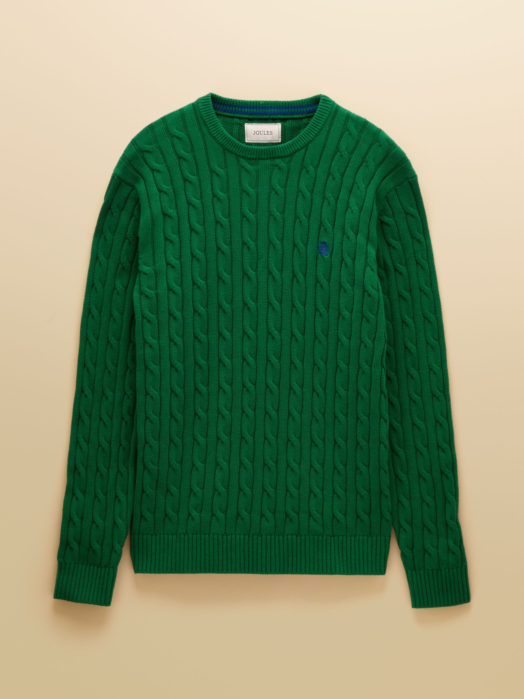 Green Crew Neck Cotton Cable Knit Jumper - Image 9 of 9