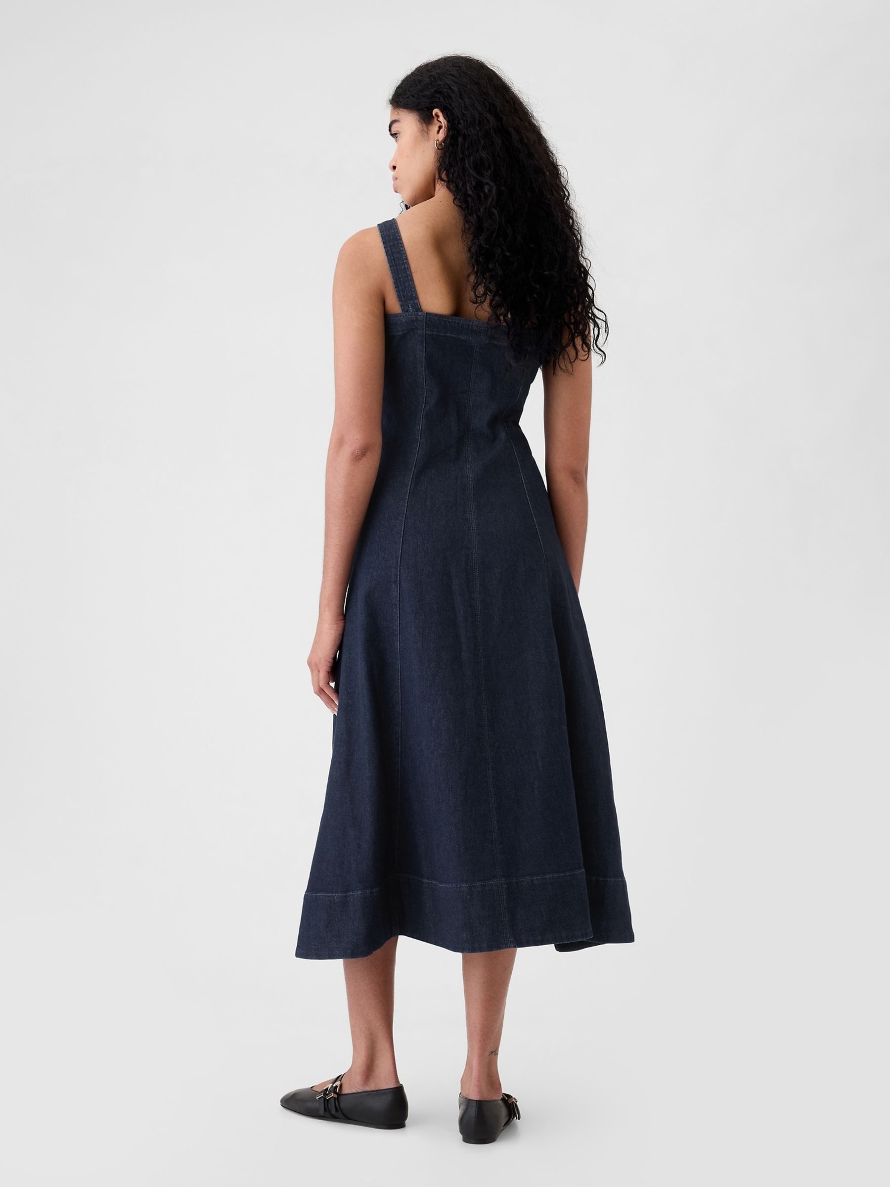 Blue Denim Square Neck Midi Dress - Image 2 of 5