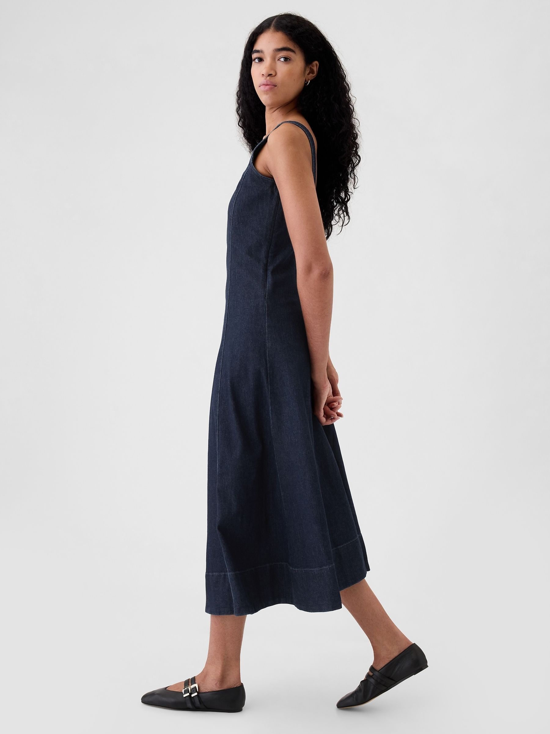 Blue Denim Square Neck Midi Dress - Image 3 of 5