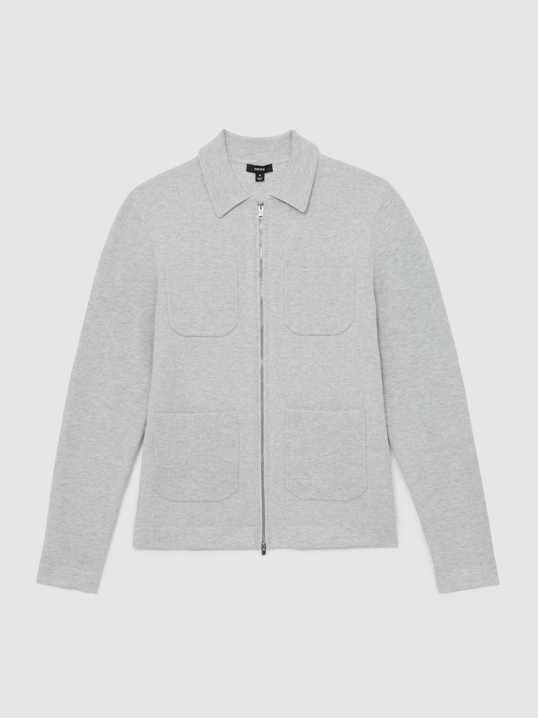 Four-Pocket Zip-Through Cardigan in Soft Grey - Image 2 of 7